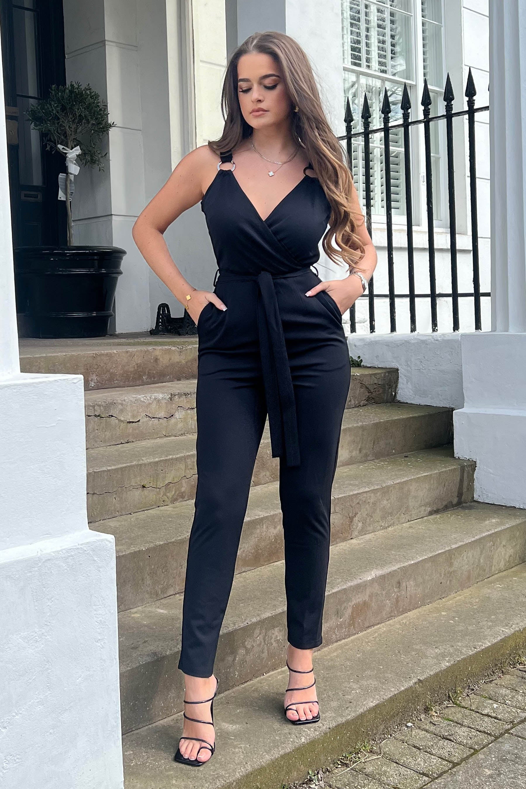 Alexa Ring Detail Wrap Neck Jumpsuit