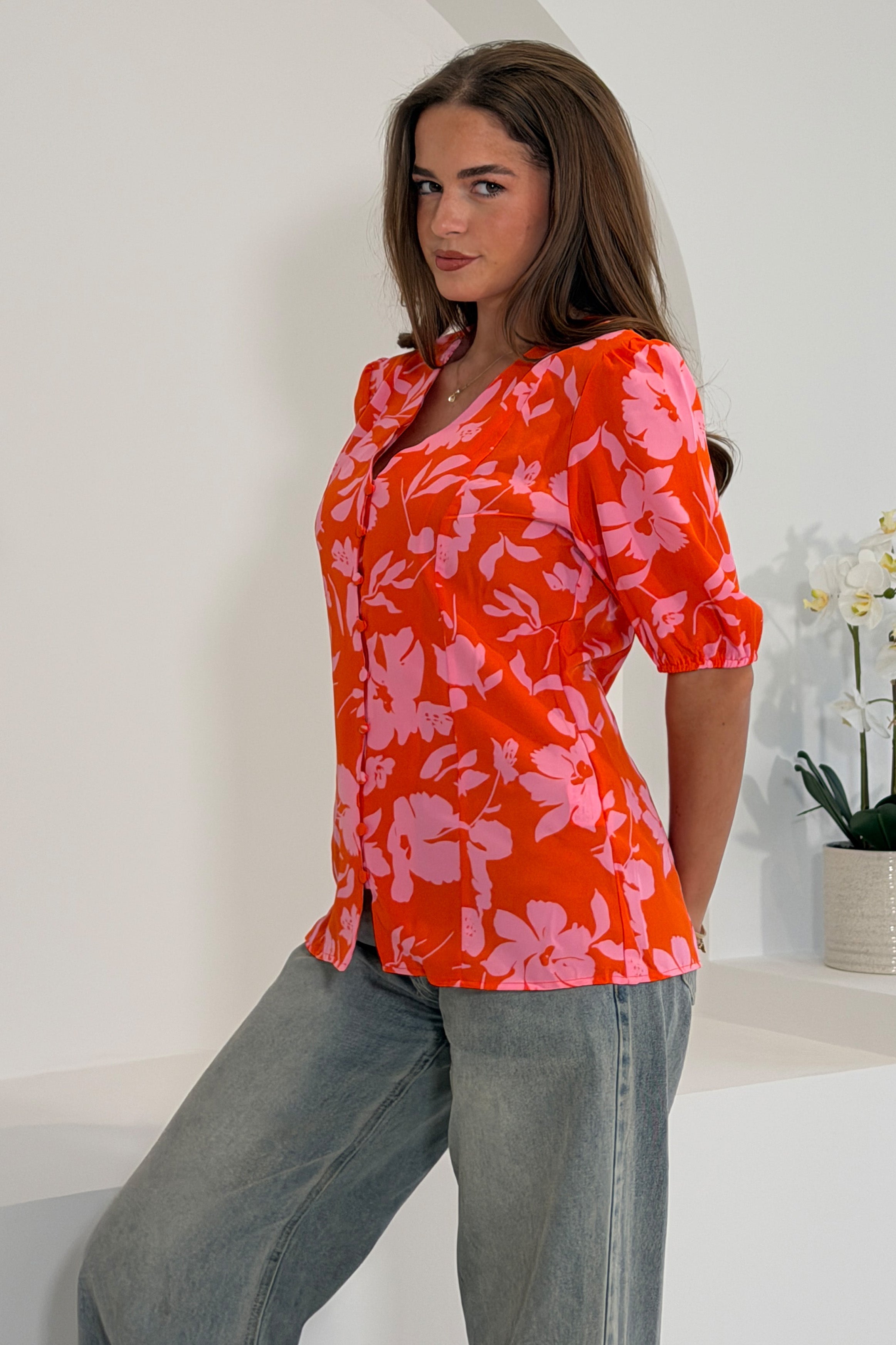 Mabel Orange & Pink Floral Blouse