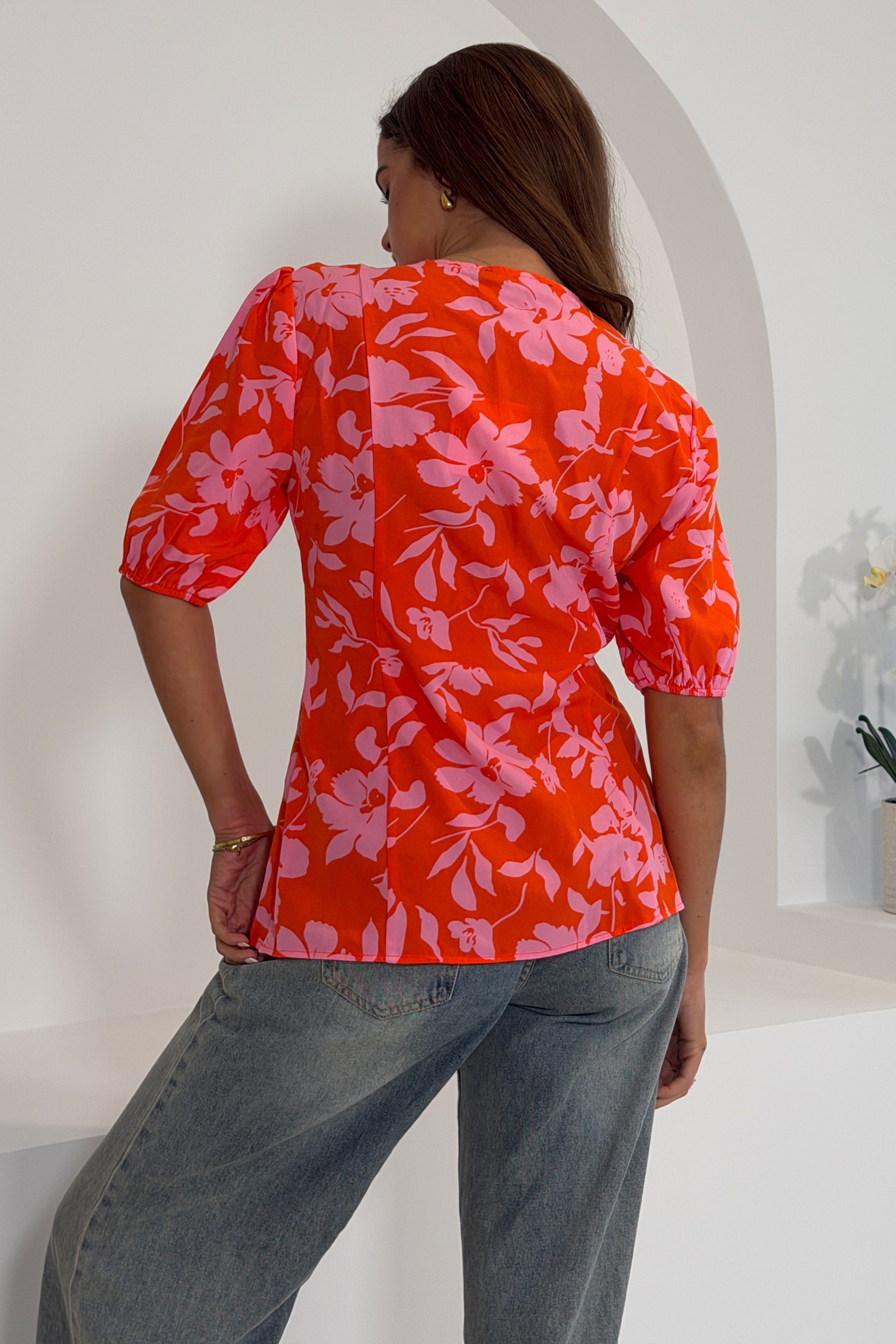Mabel Orange & Pink Floral Blouse