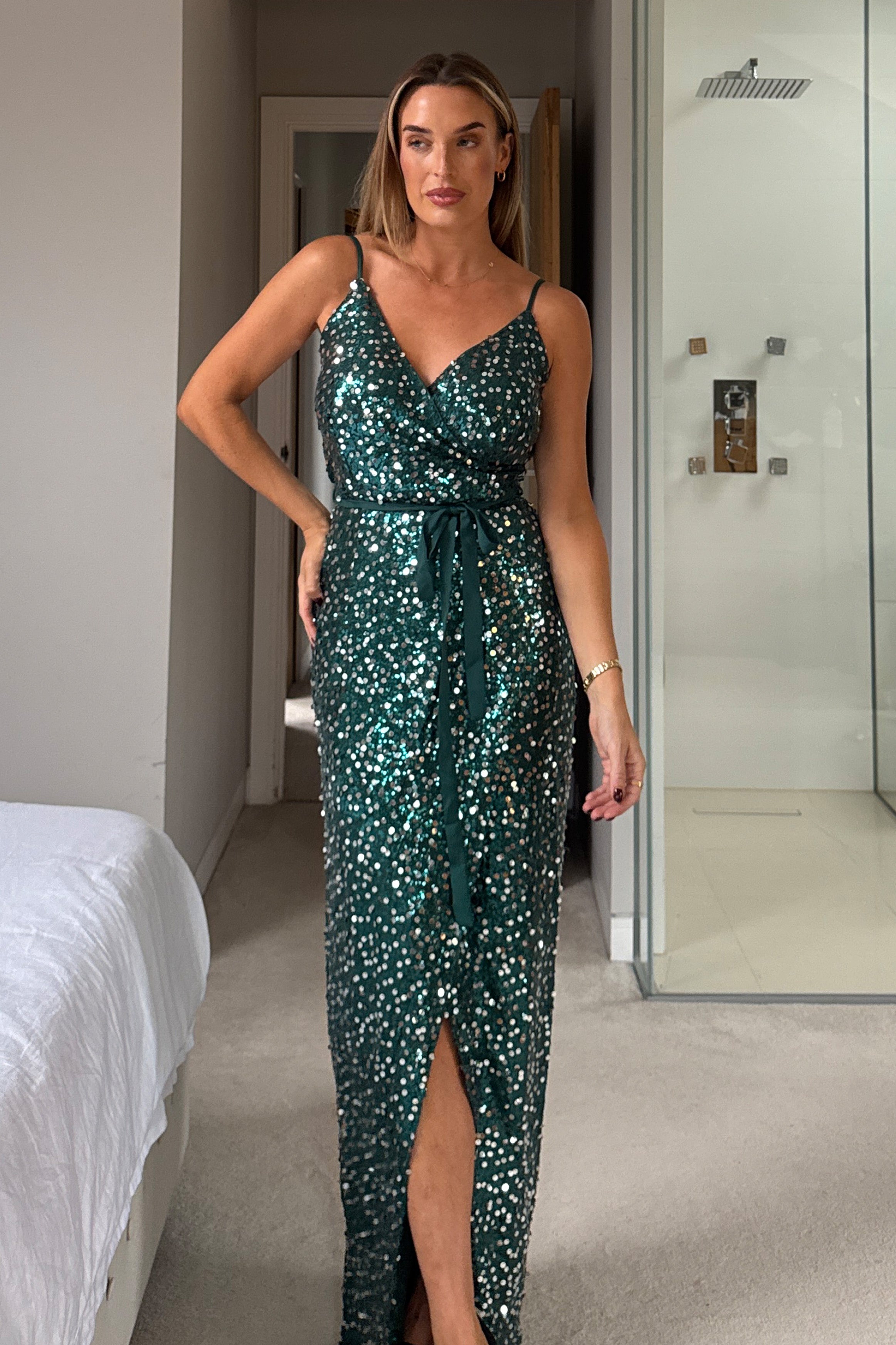 Mia Jade Green Wrap Maxi Dress