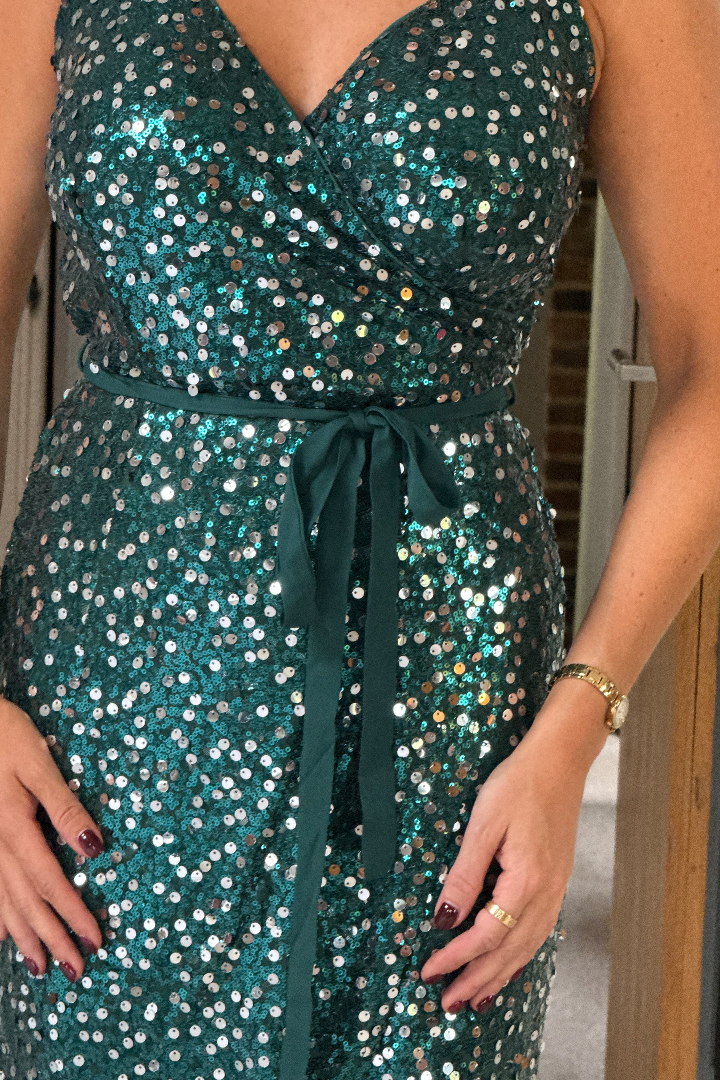 Mia Jade Green Wrap Maxi Dress
