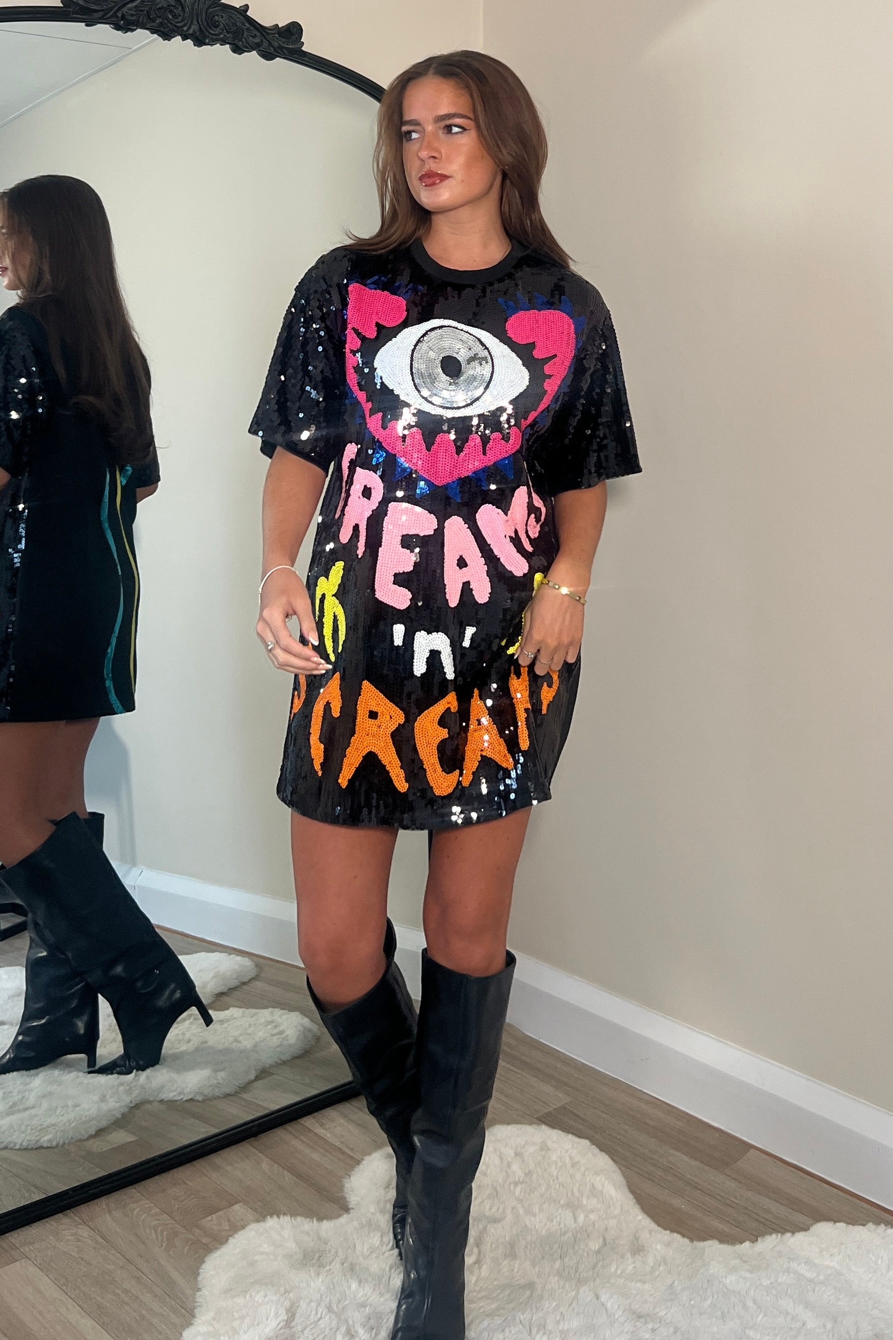 Wild Dreams - Black Multi Sequin Mini T-Shirt Dress