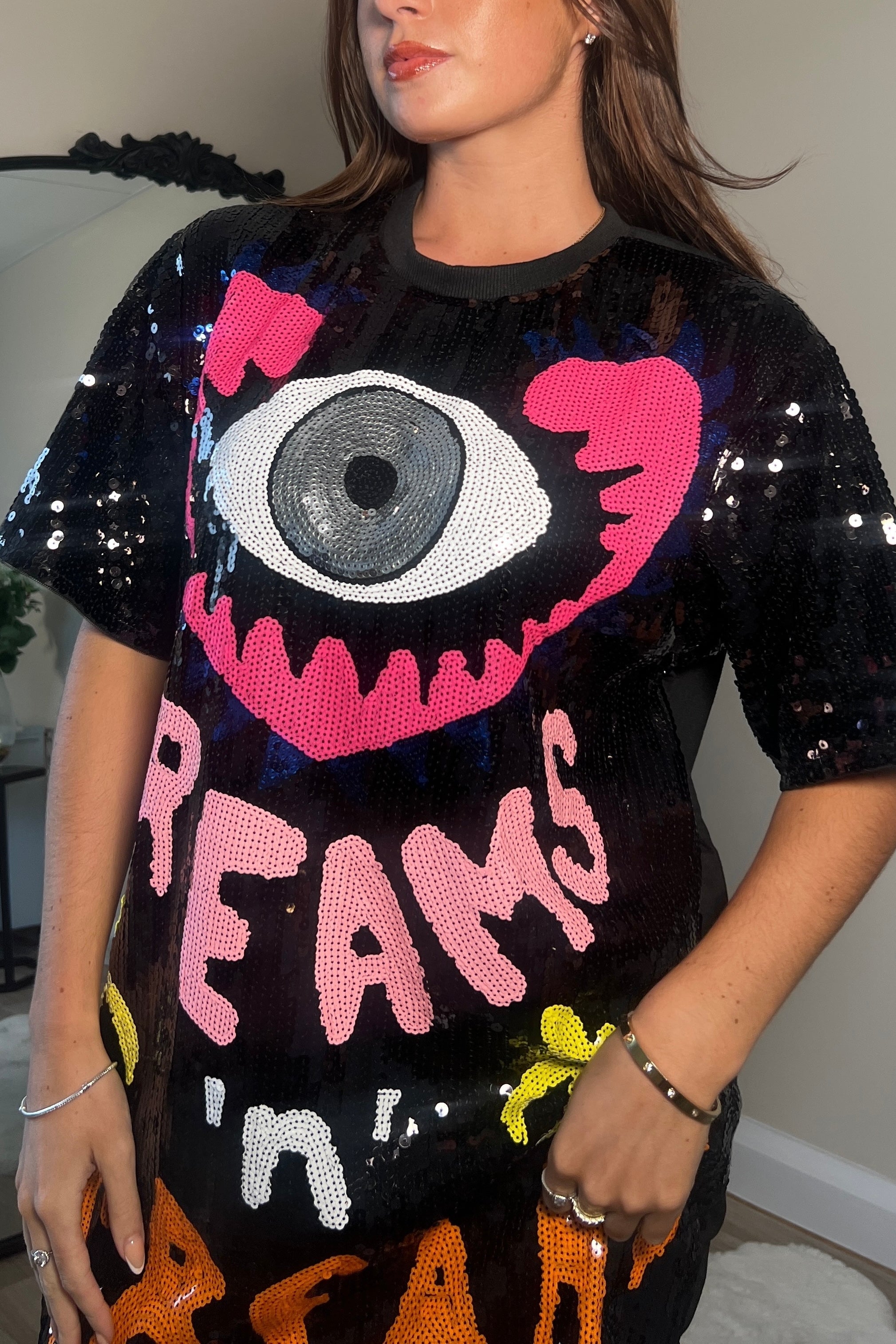 Wild Dreams - Black Multi Sequin Mini T-Shirt Dress