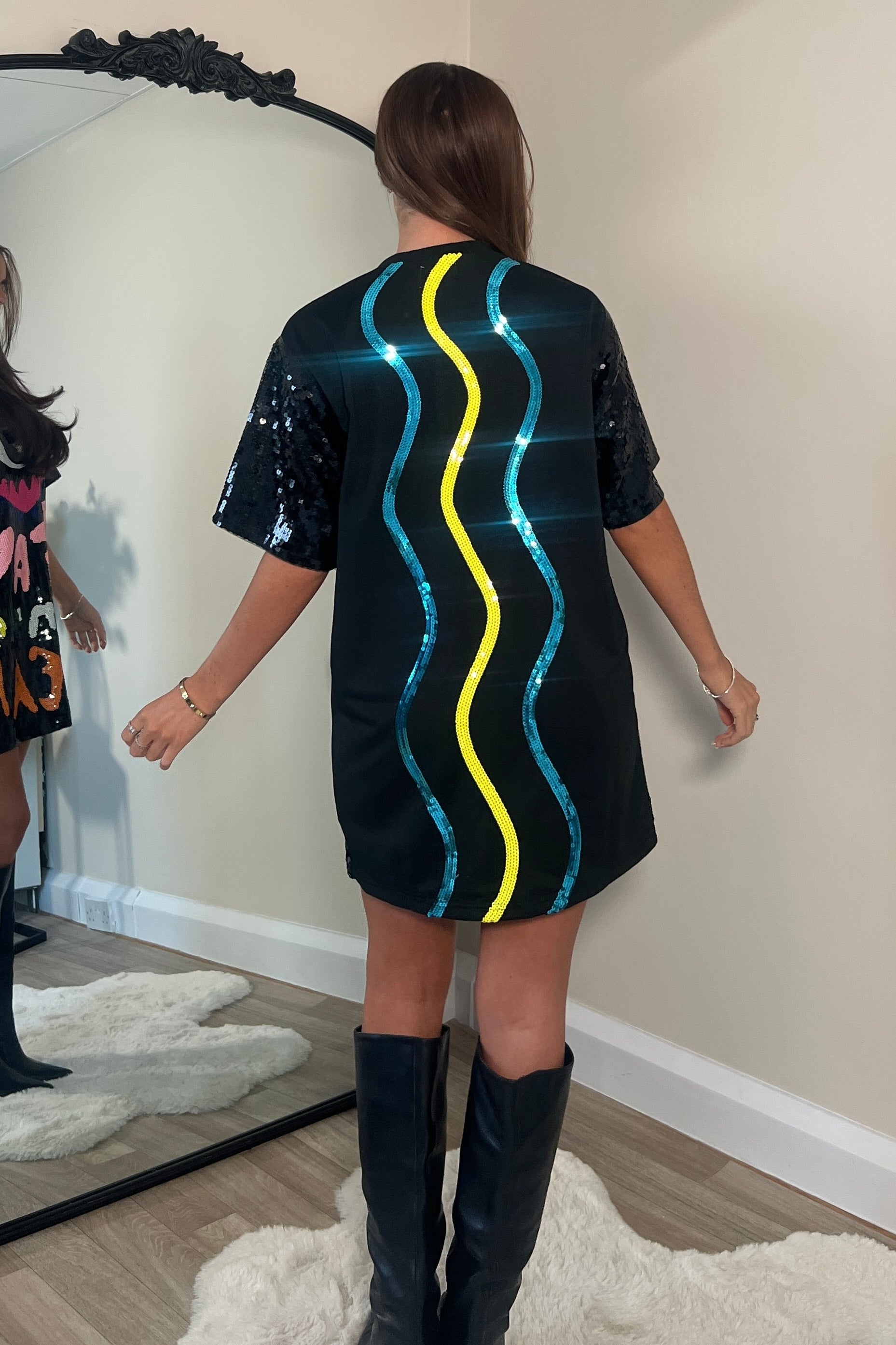 Wild Dreams - Black Multi Sequin Mini T-Shirt Dress