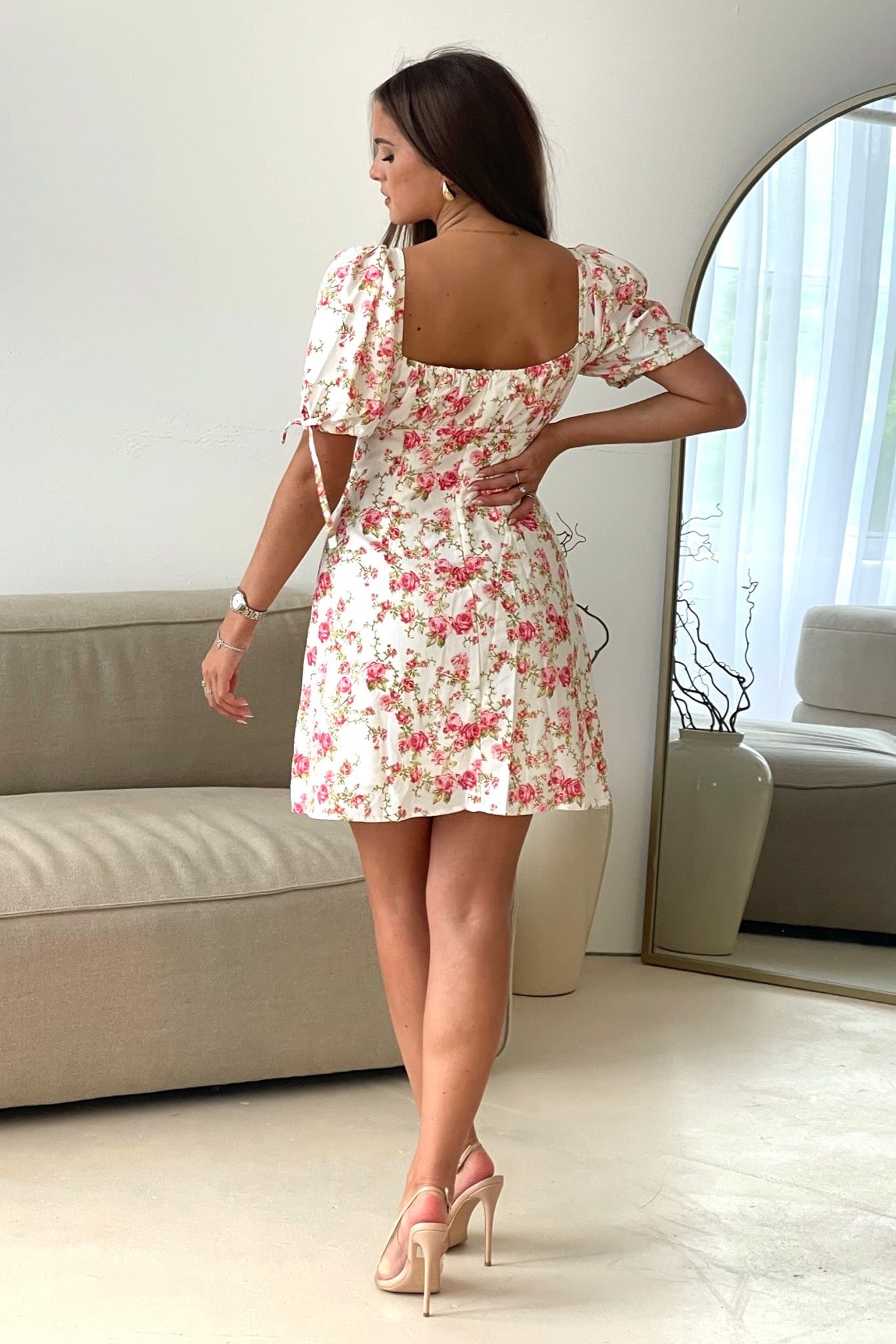 Karina Square Neck Mini Dress Red Floral