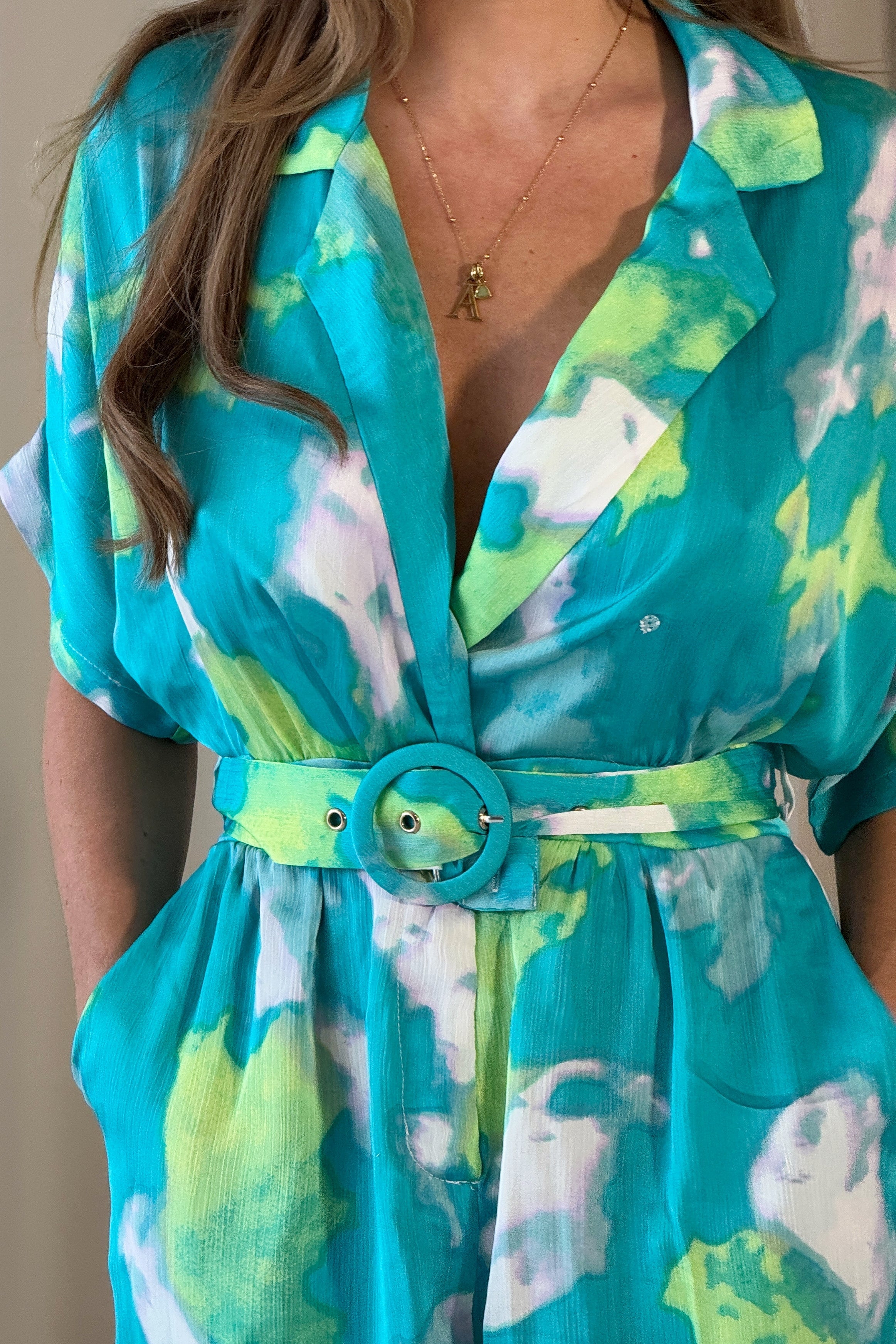 Fame Buckle Playsuit Green