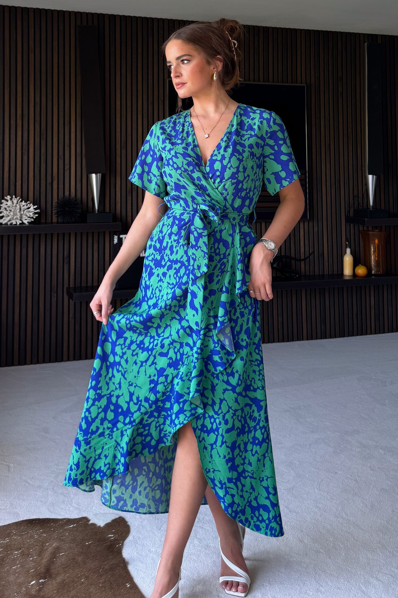 Farren Wrap Maxi Dress Green Blue Animal