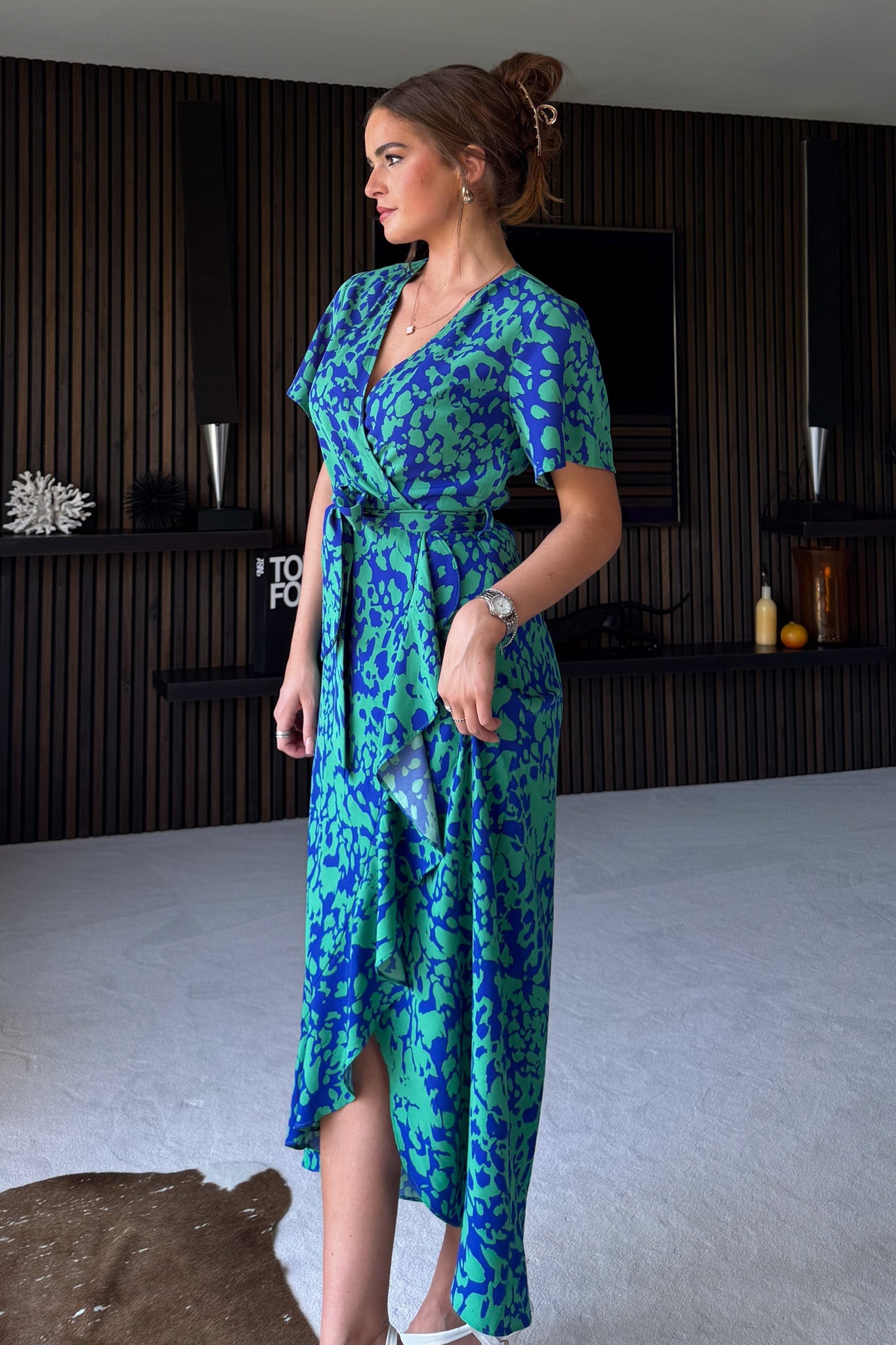 Farren Wrap Maxi Dress Green Blue Animal