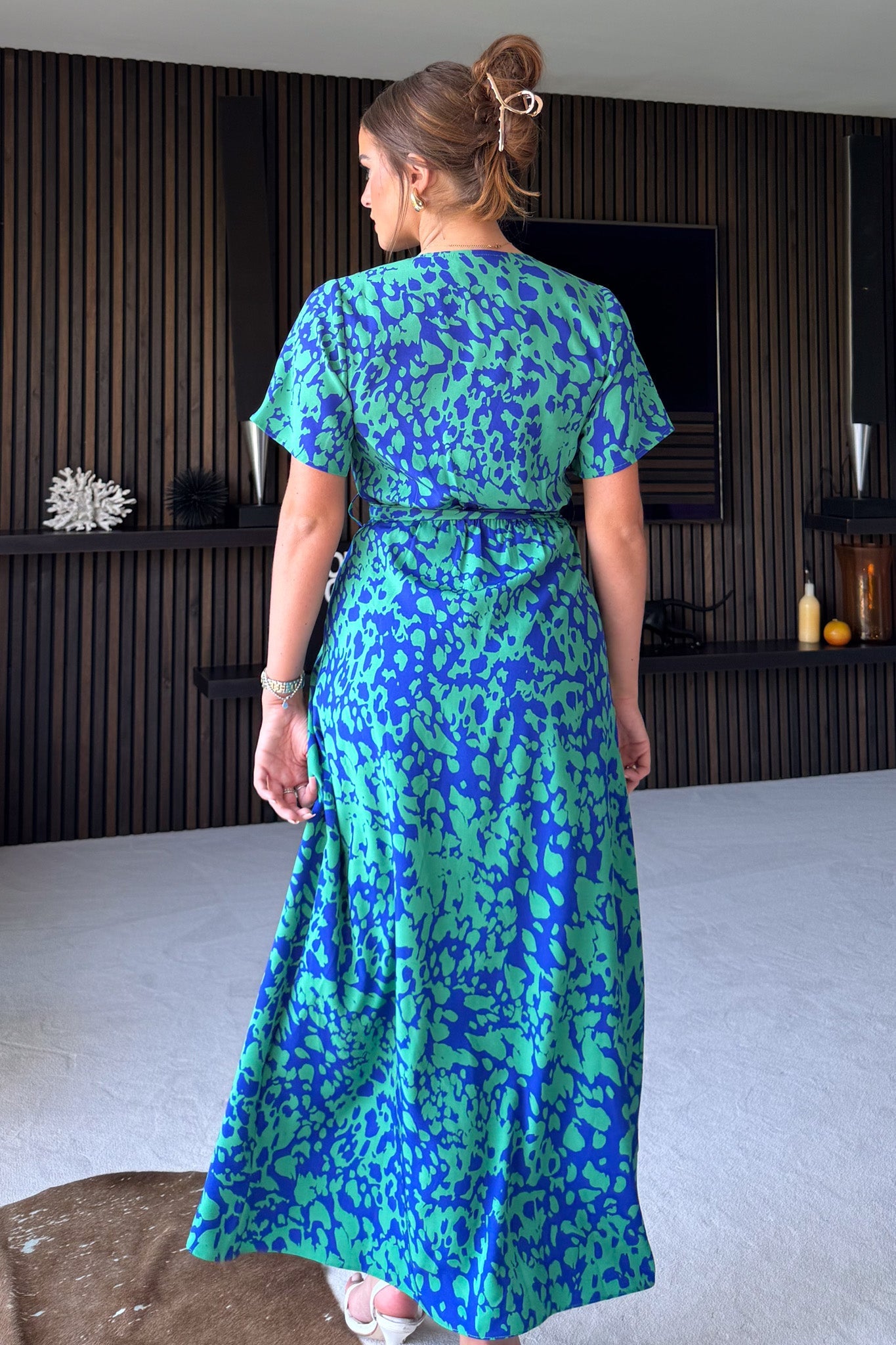 Farren Wrap Maxi Dress Green Blue Animal
