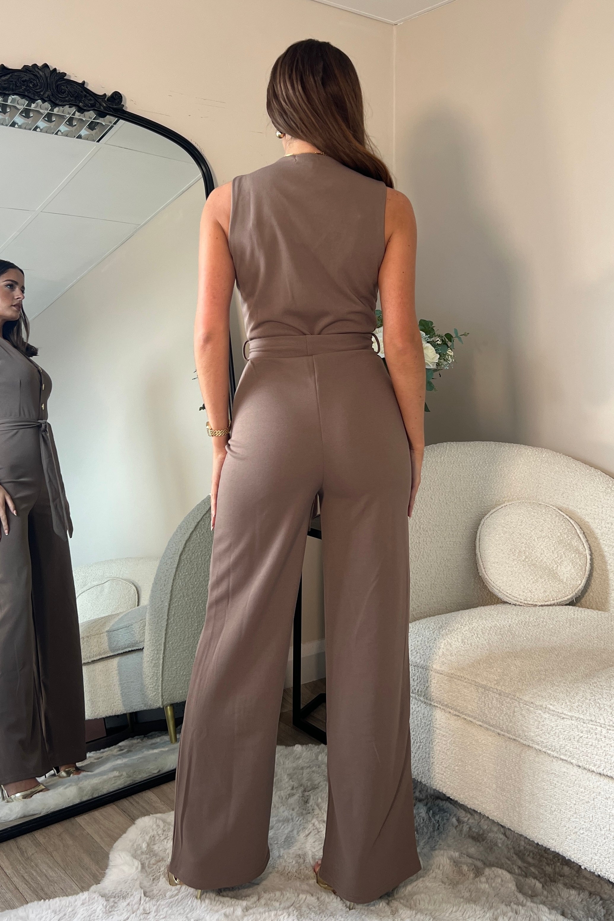 Trisha Tailored Waistcoat Jumpsuit Mocha