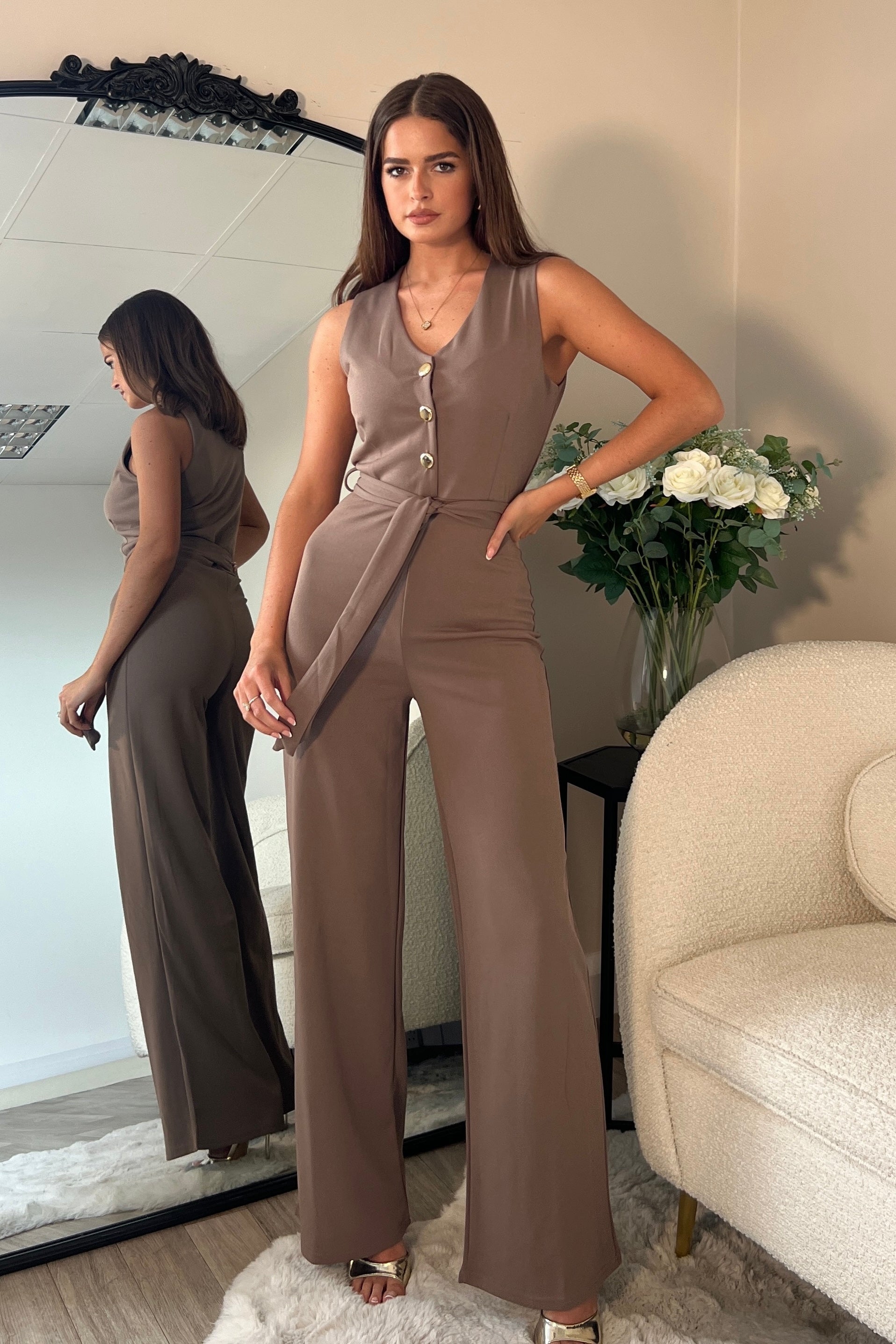 Trisha Tailored Waistcoat Jumpsuit Mocha