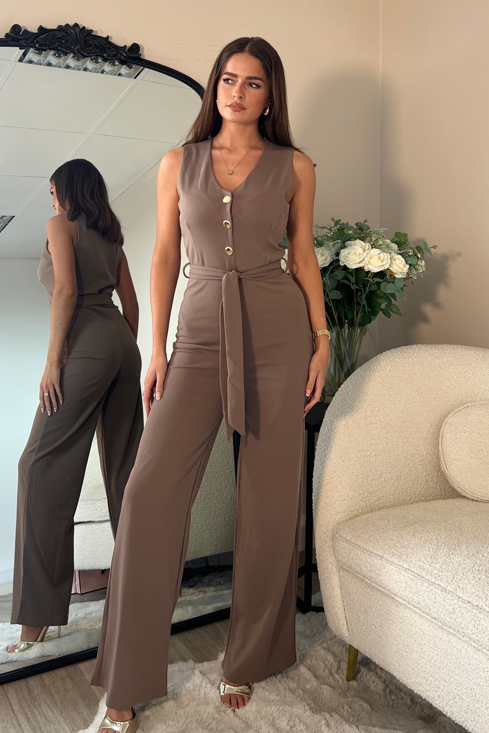 Trisha Tailored Waistcoat Jumpsuit Mocha