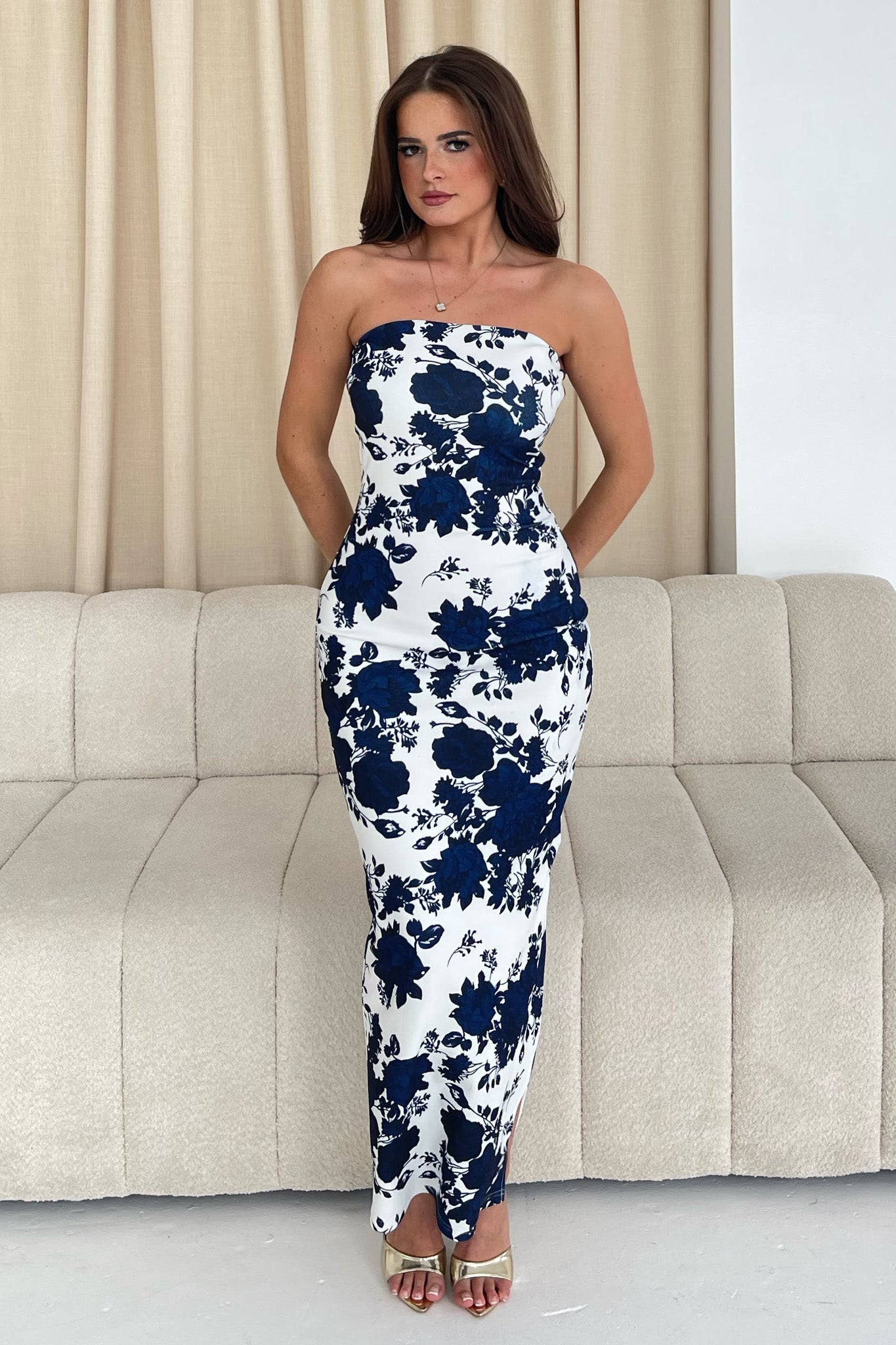 Cody Navy Floral Bandeau Dress