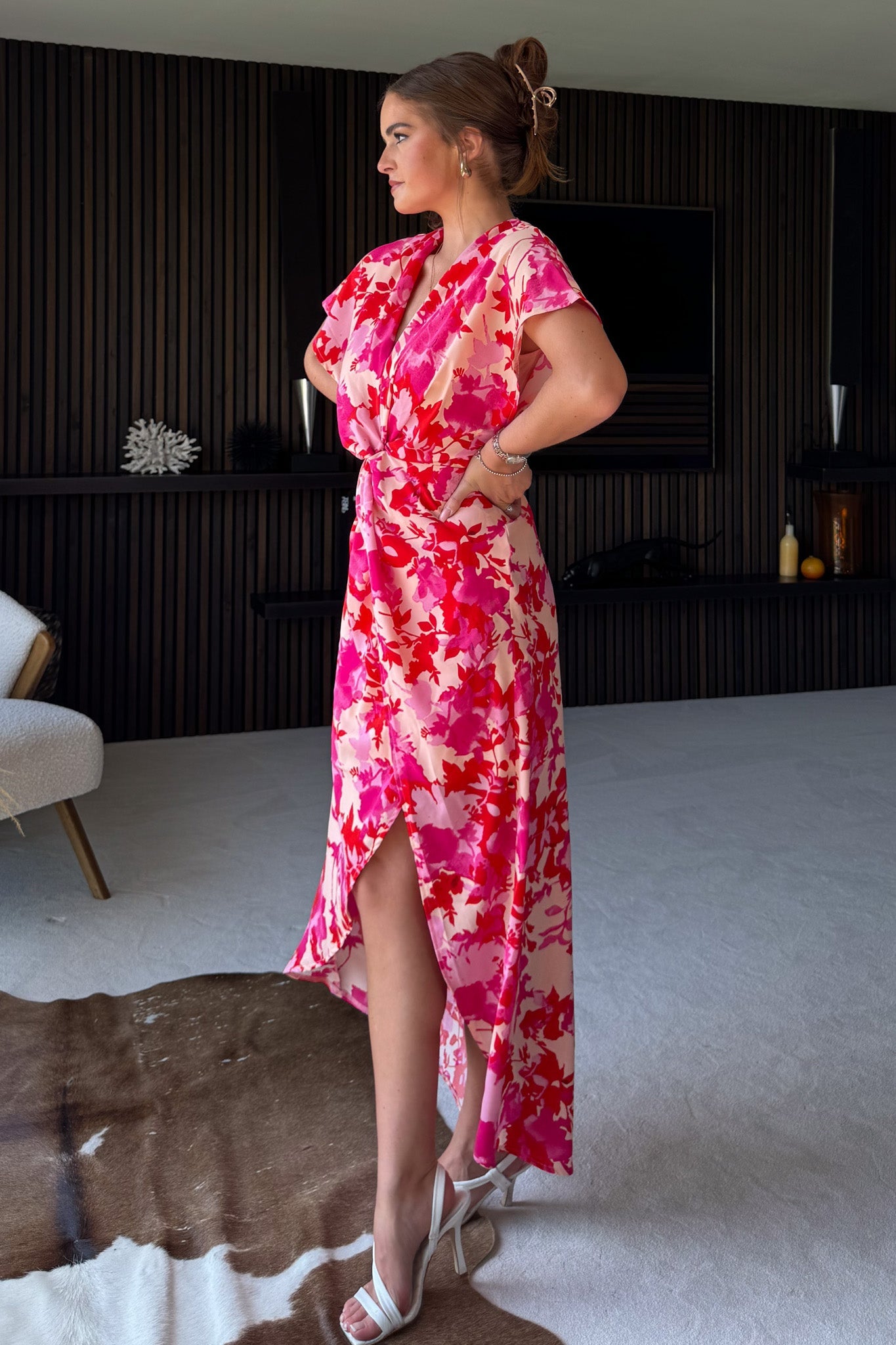 Blair Pink and Peach Knot Detail Wrap Maxi Dress