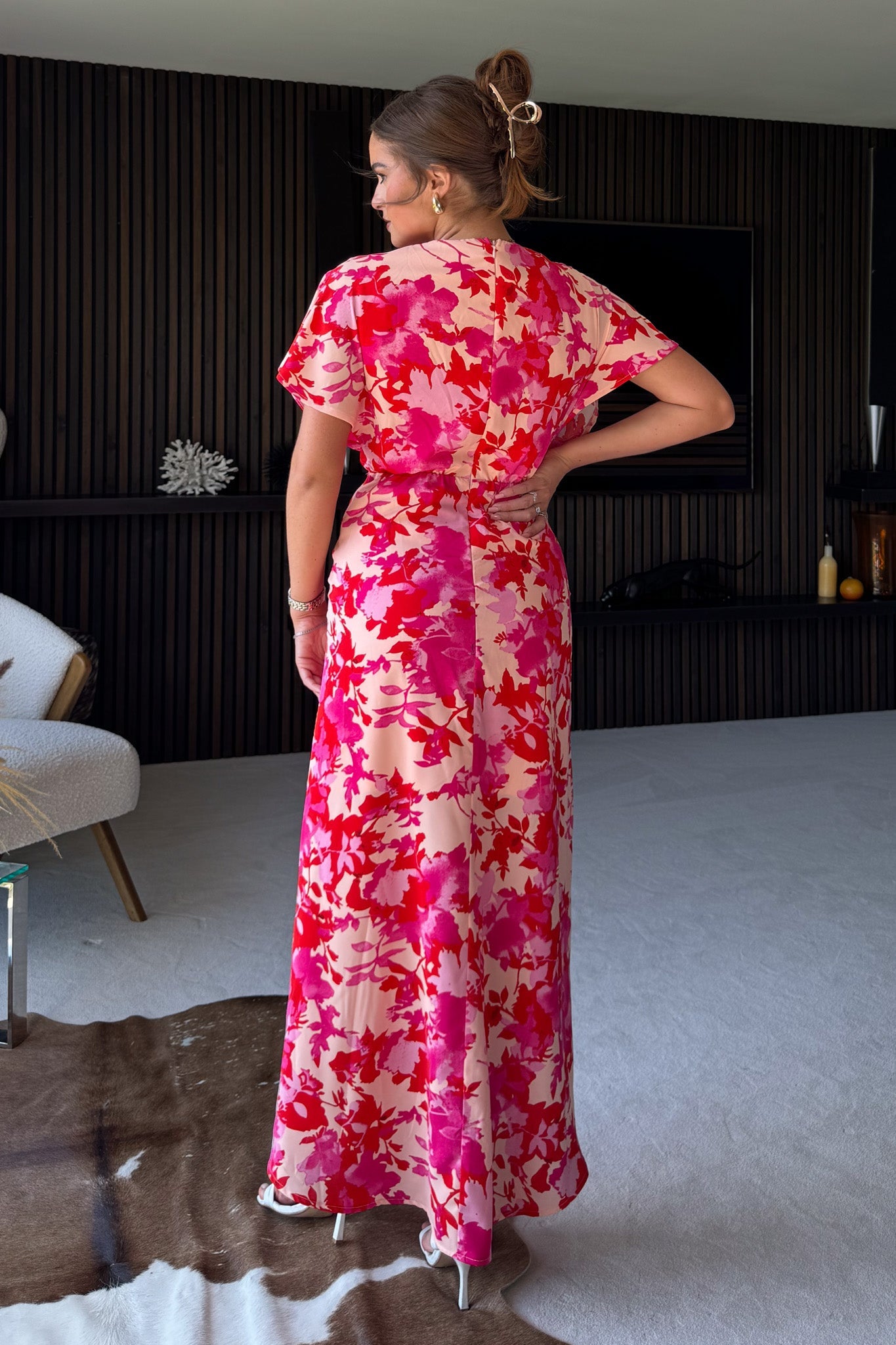 Blair Pink and Peach Knot Detail Wrap Maxi Dress