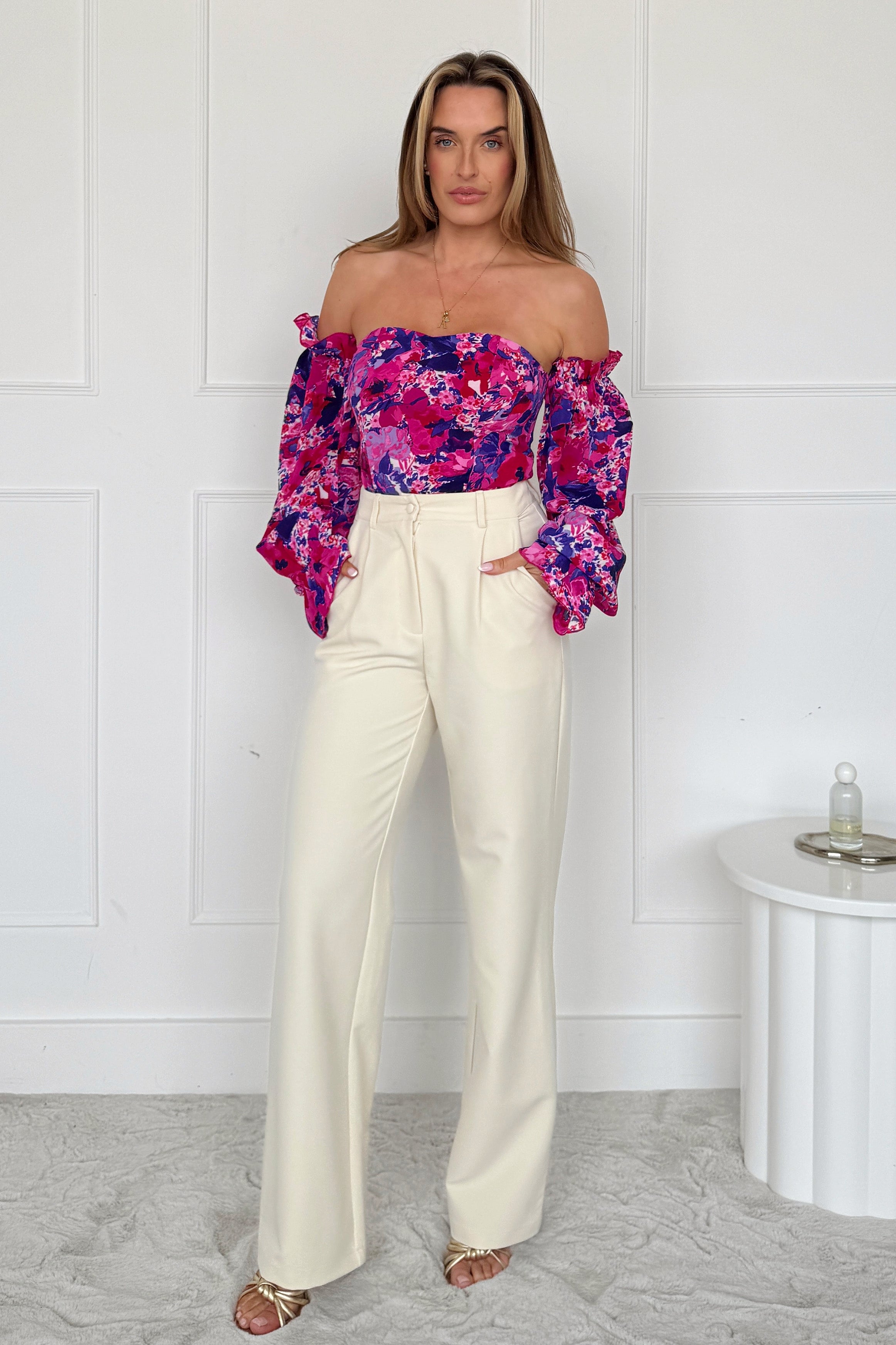 Jayden Off the Shoulder Pink Floral Bodysuit