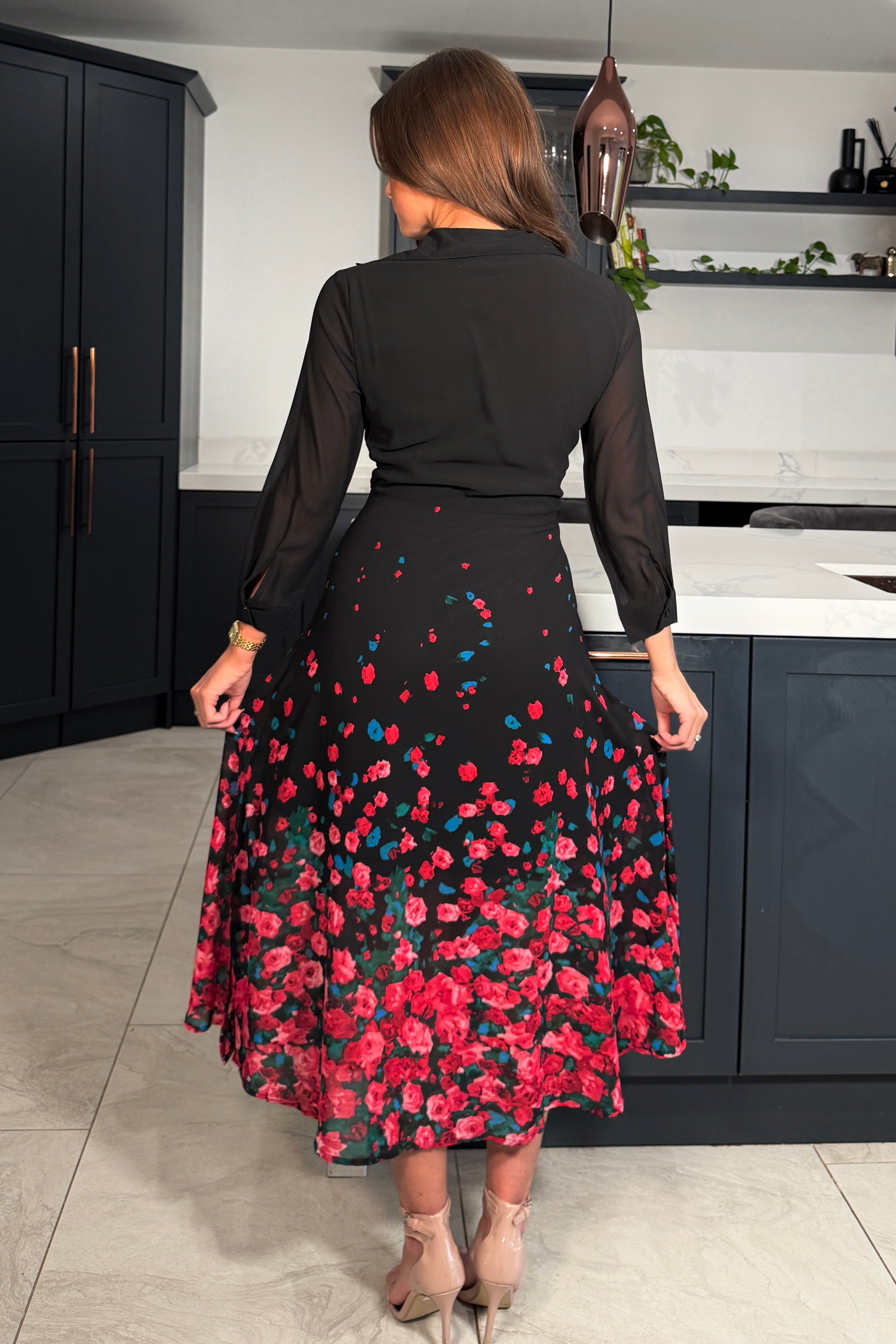 Isabella Red Floral Tie Front Shirt Dress
