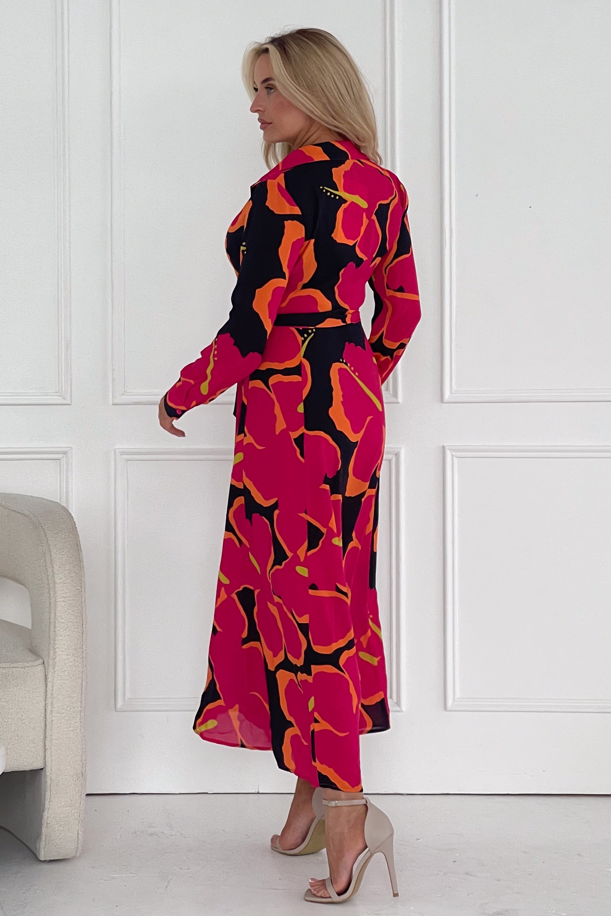 Brielle Pink Large Floral Shirt Maxi Dress
