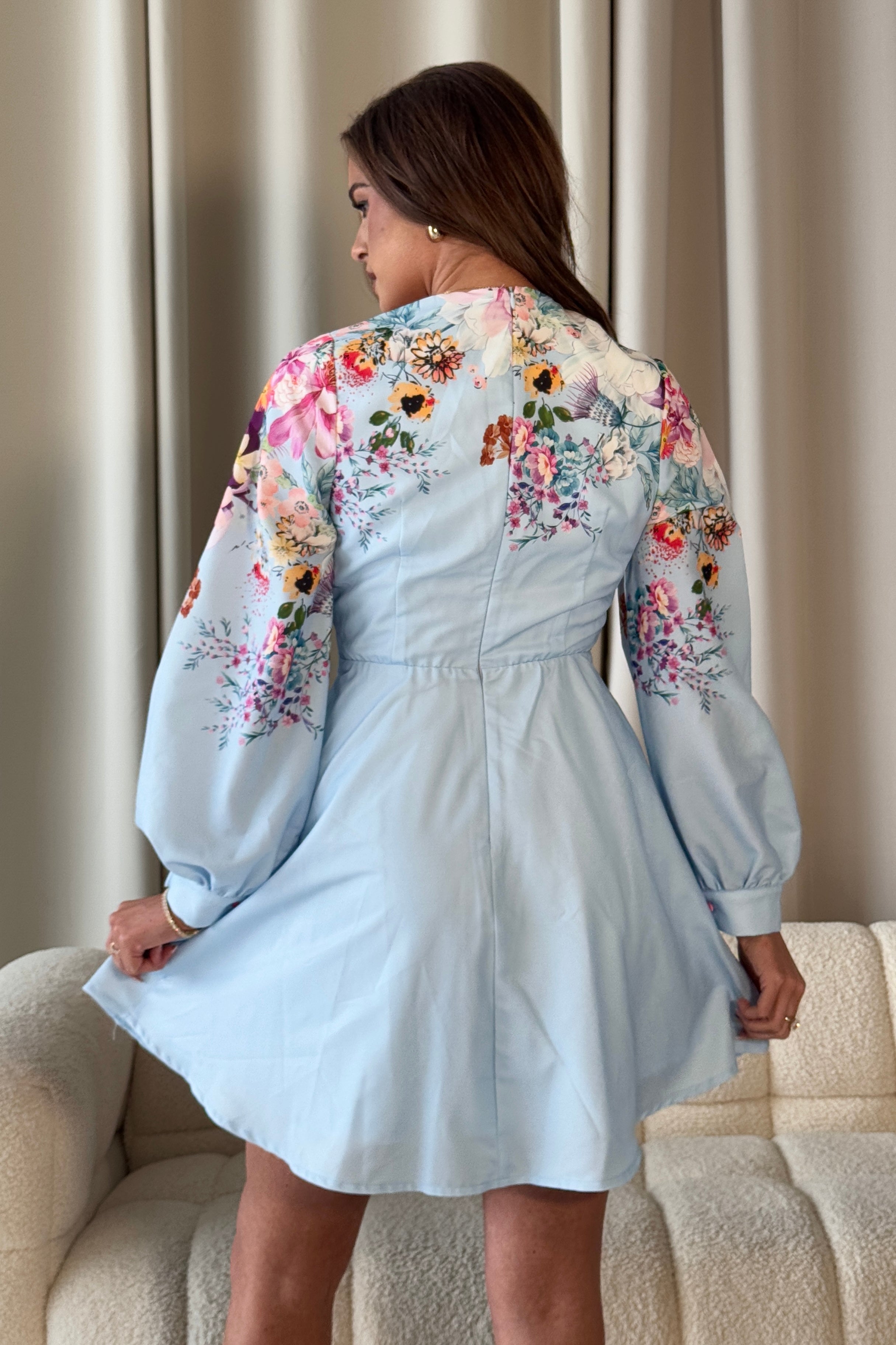 Ruth Blue Floral Wrap Mini Skater Dress