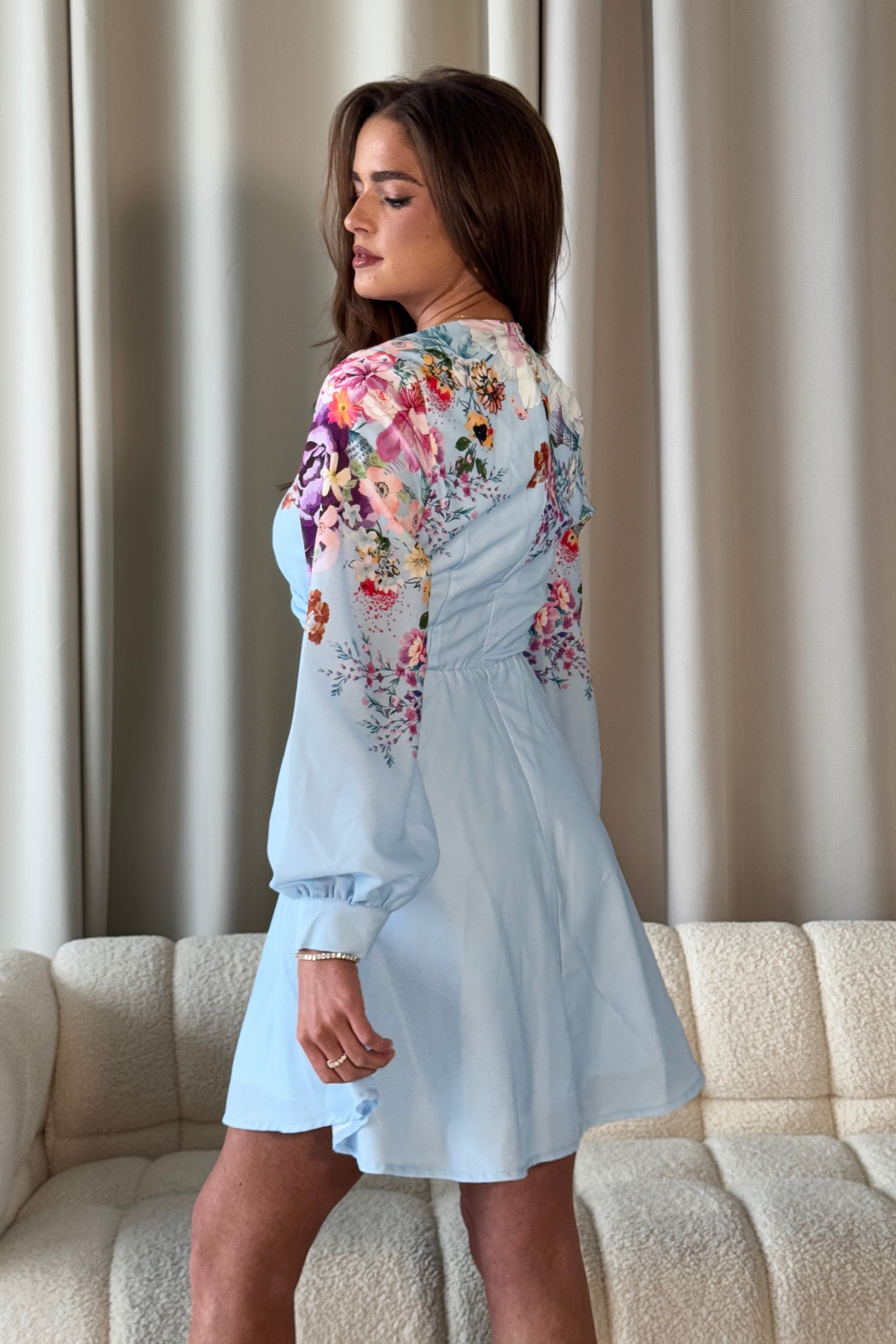 Ruth Blue Floral Wrap Mini Skater Dress