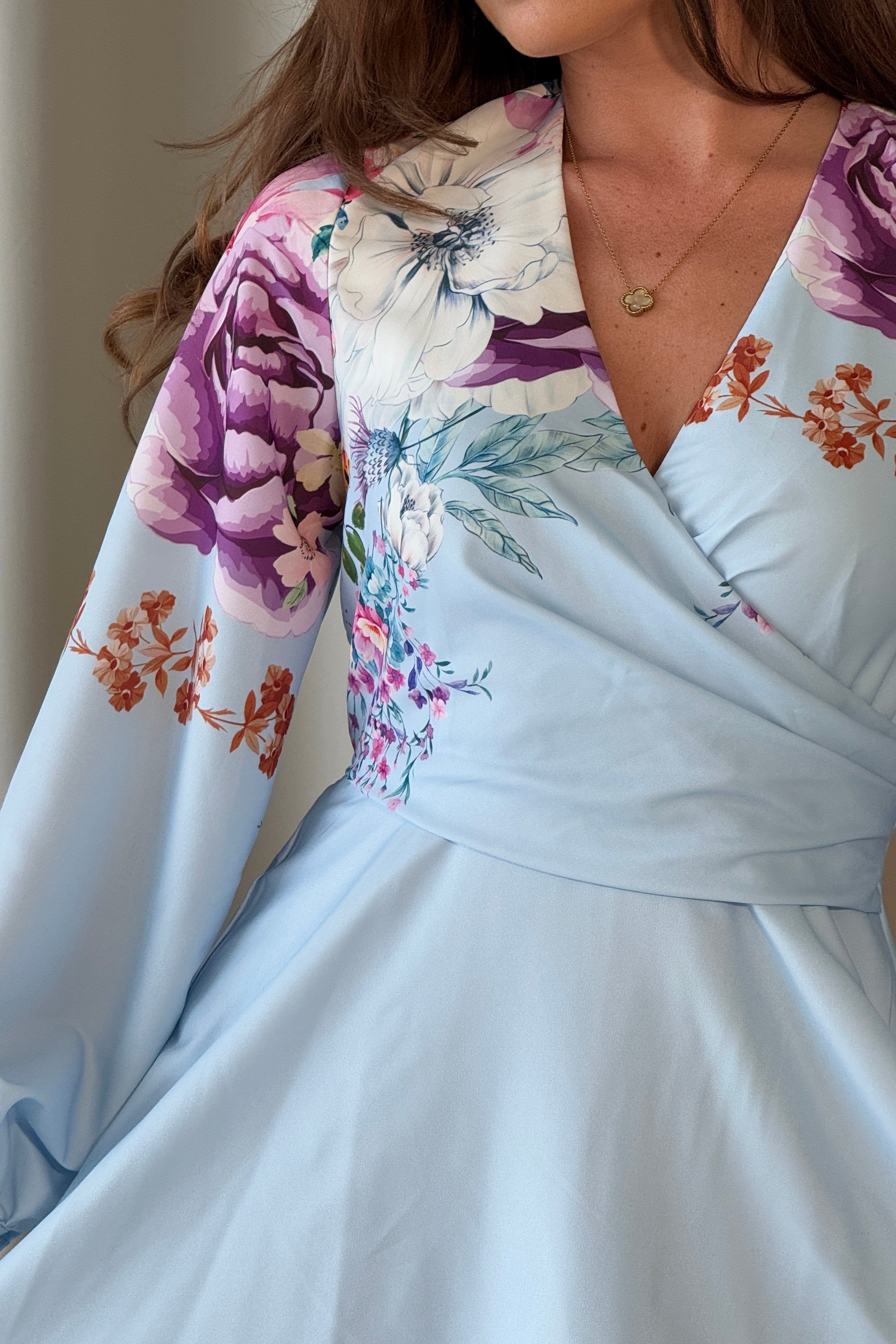 Ruth Blue Floral Wrap Mini Skater Dress