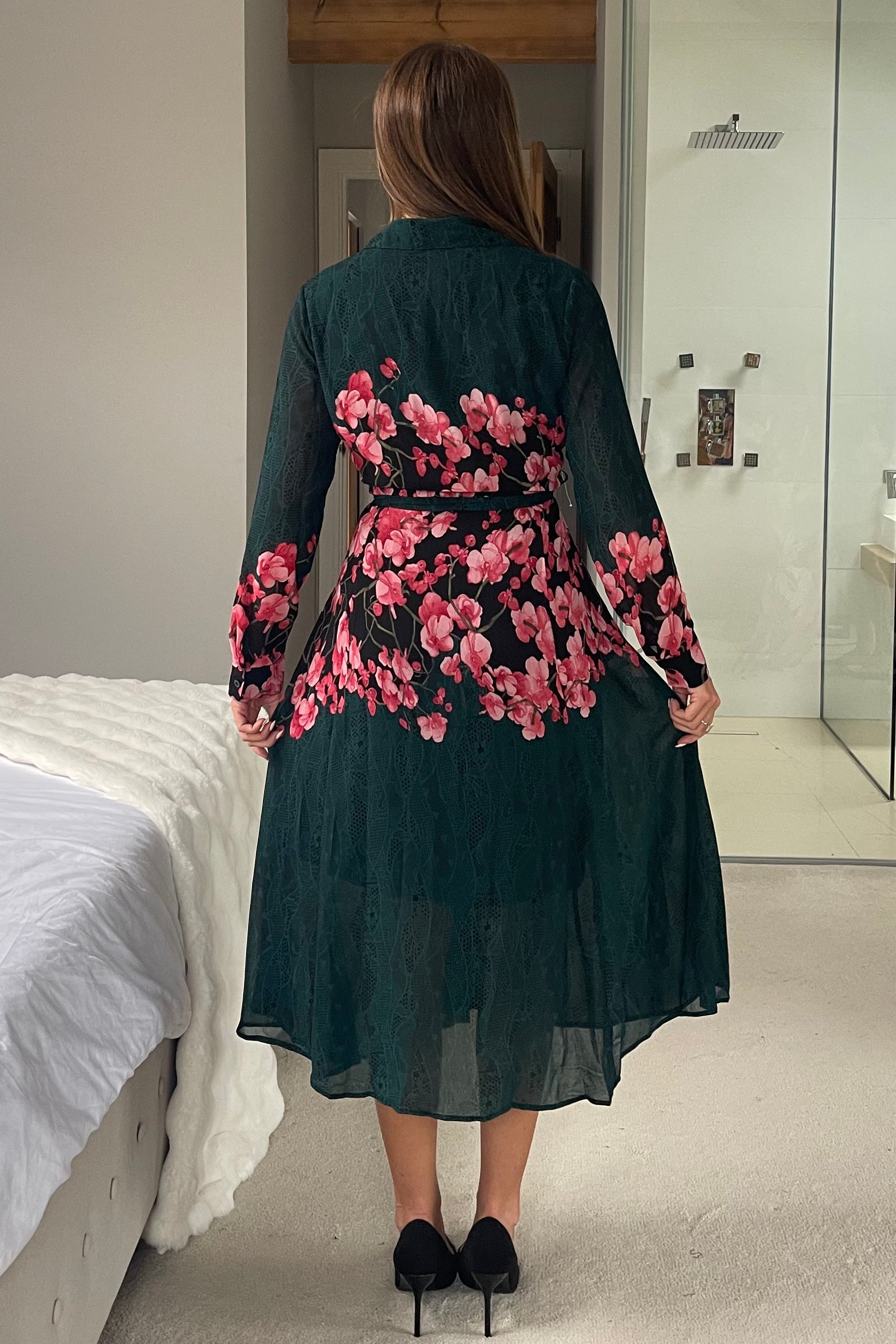 Everly Green Floral Shirt Midi Dress