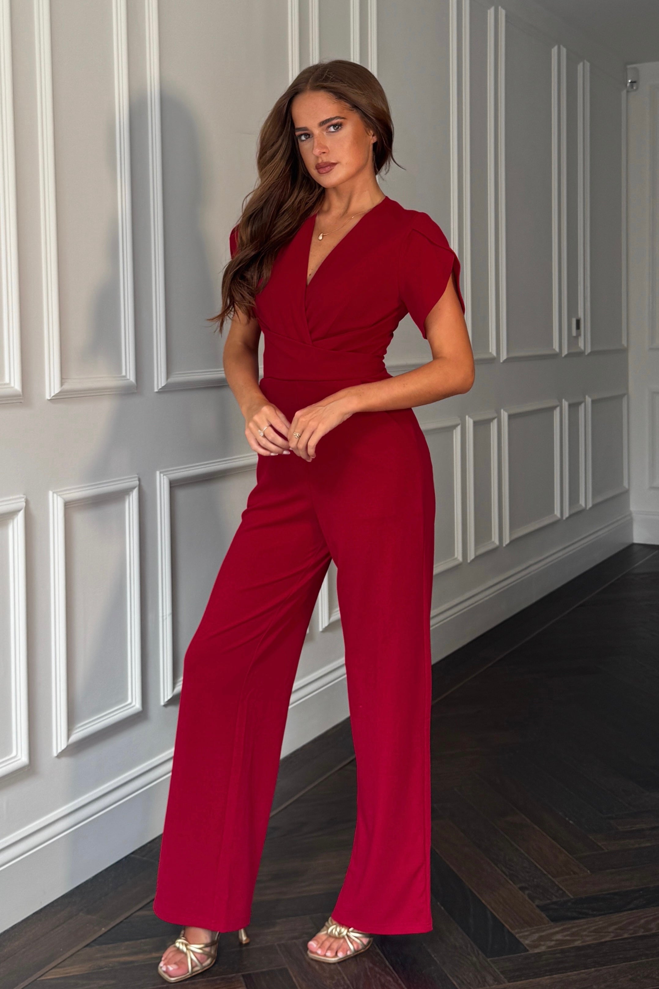Bridget Twist Font Split Arm Jumpsuit Wine