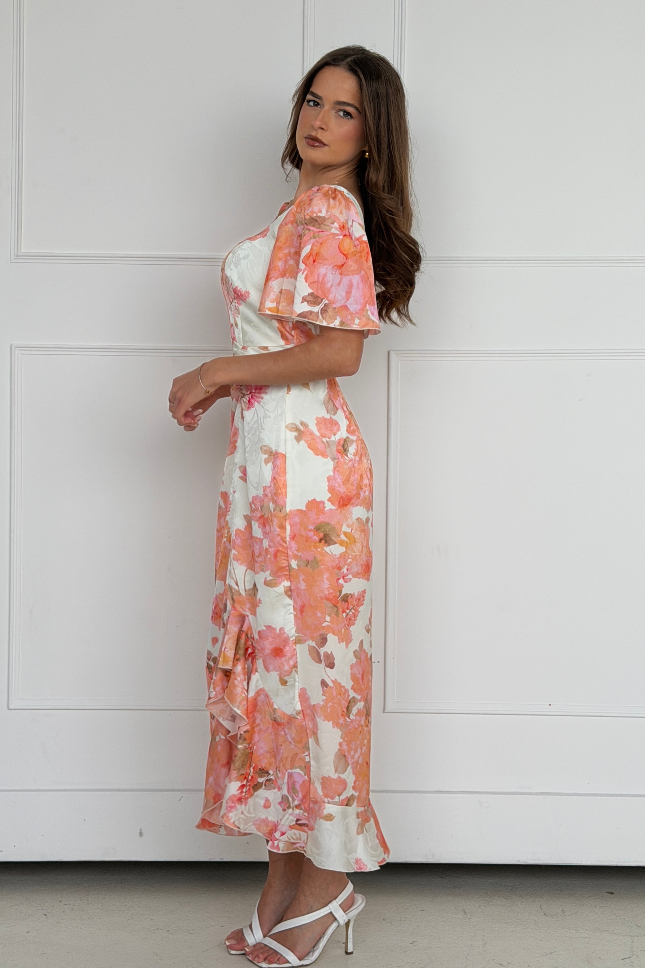 Heidi Floral Print Ruched Midi Dress