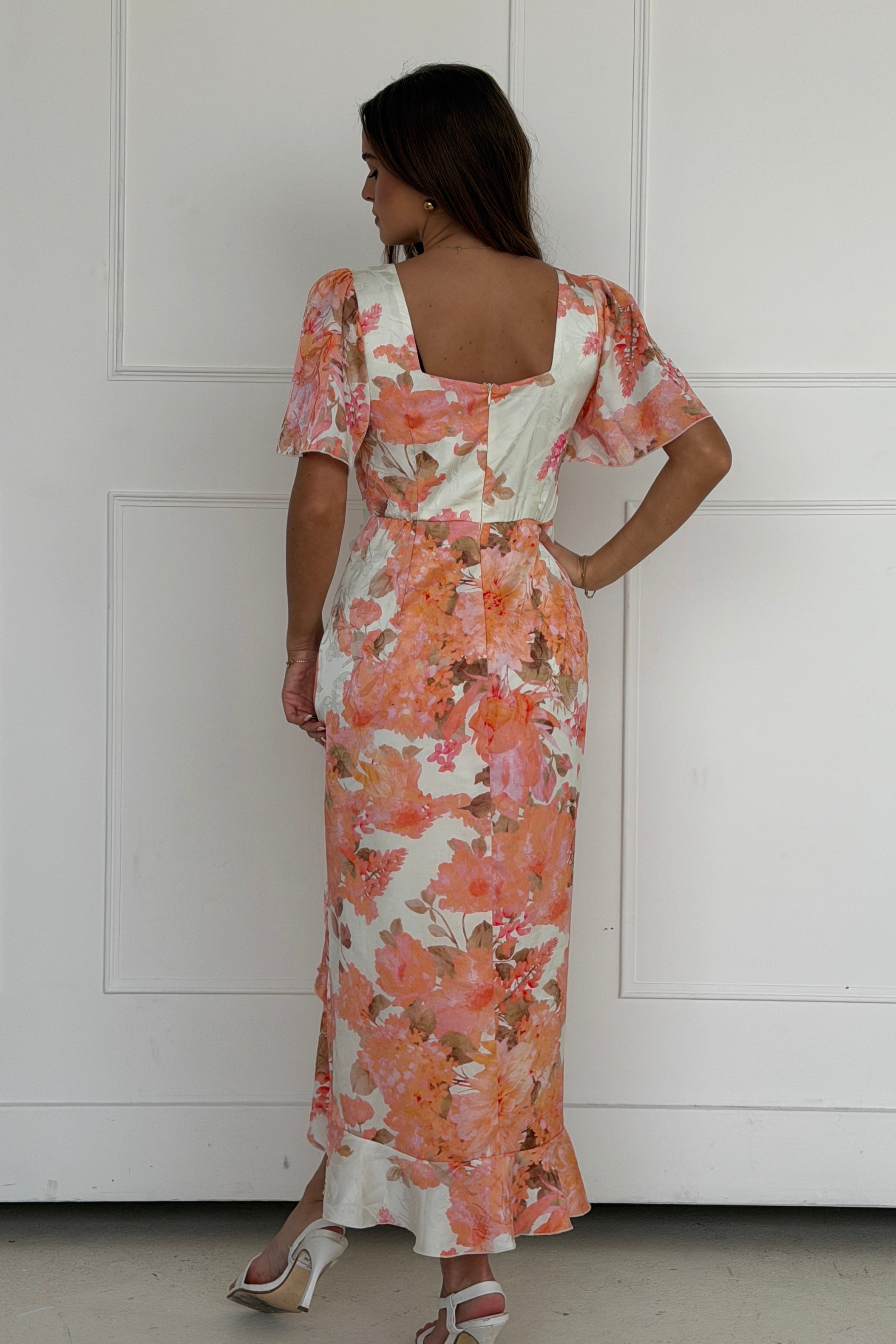 Heidi Floral Print Ruched Midi Dress