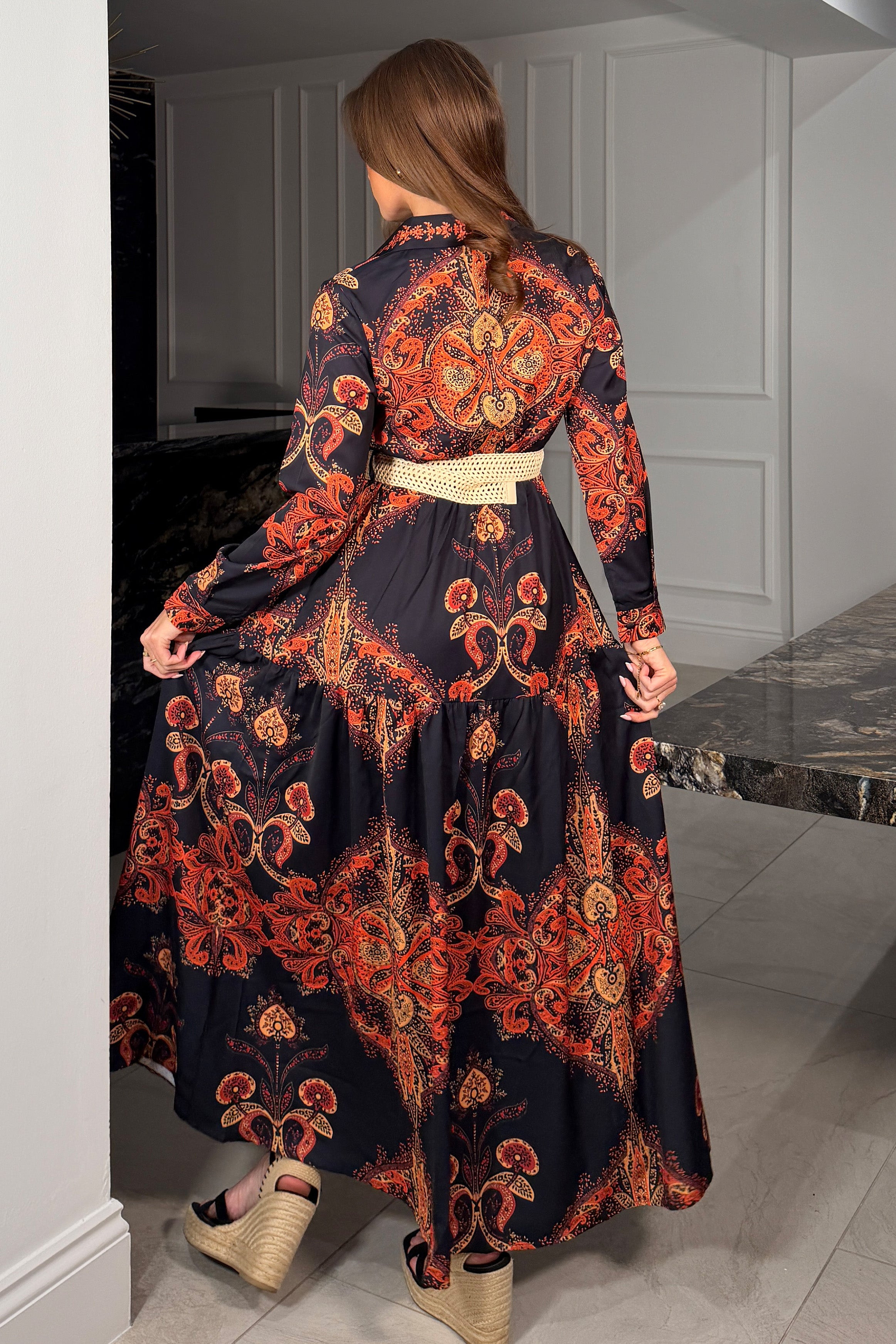 Bowie Tiered Maxi Shirt Dress In Black
