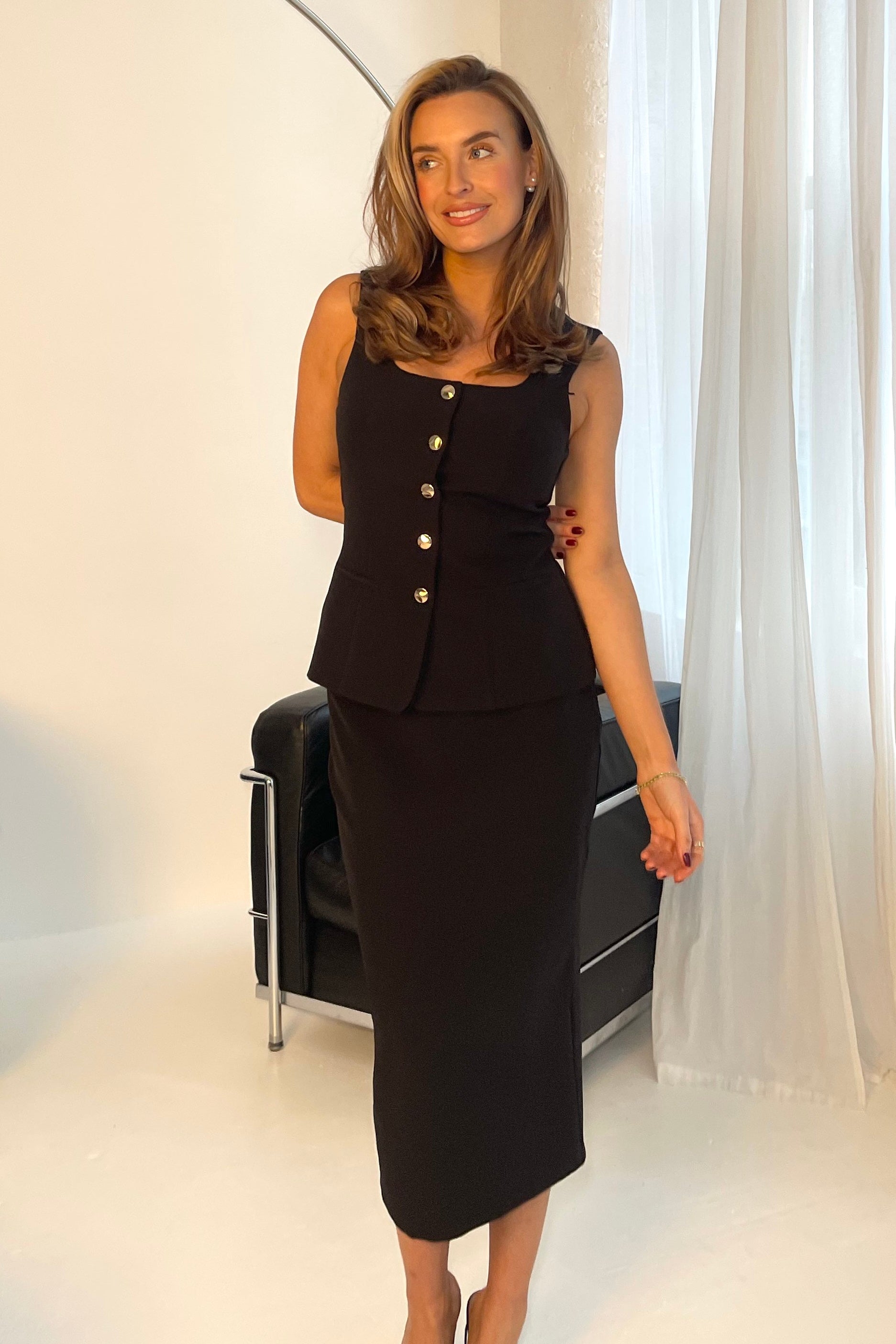 Vicky Reversable Tailored Midi Skirt Black