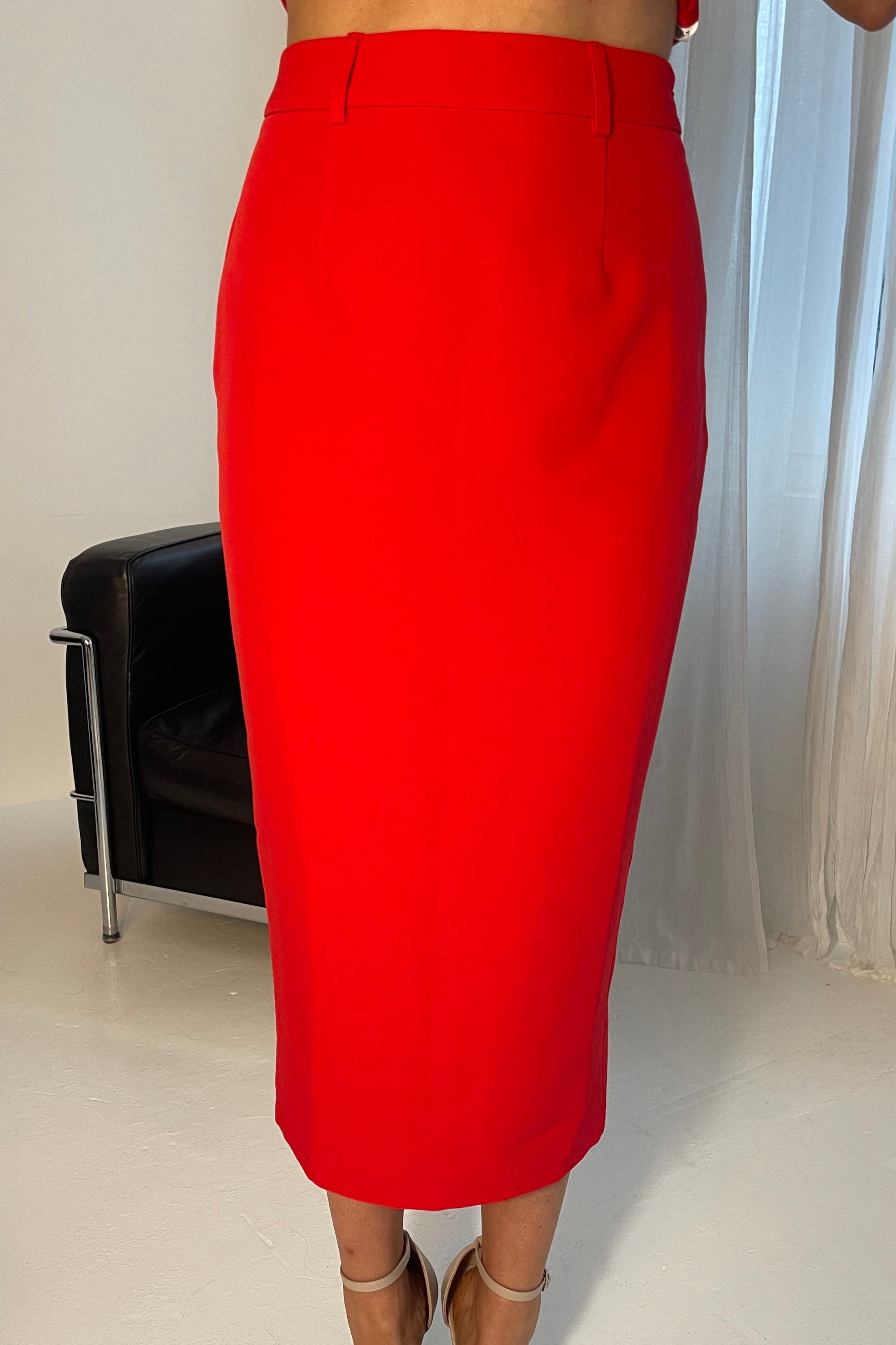 Vicky Reversible Tailored Midi Skirt Red