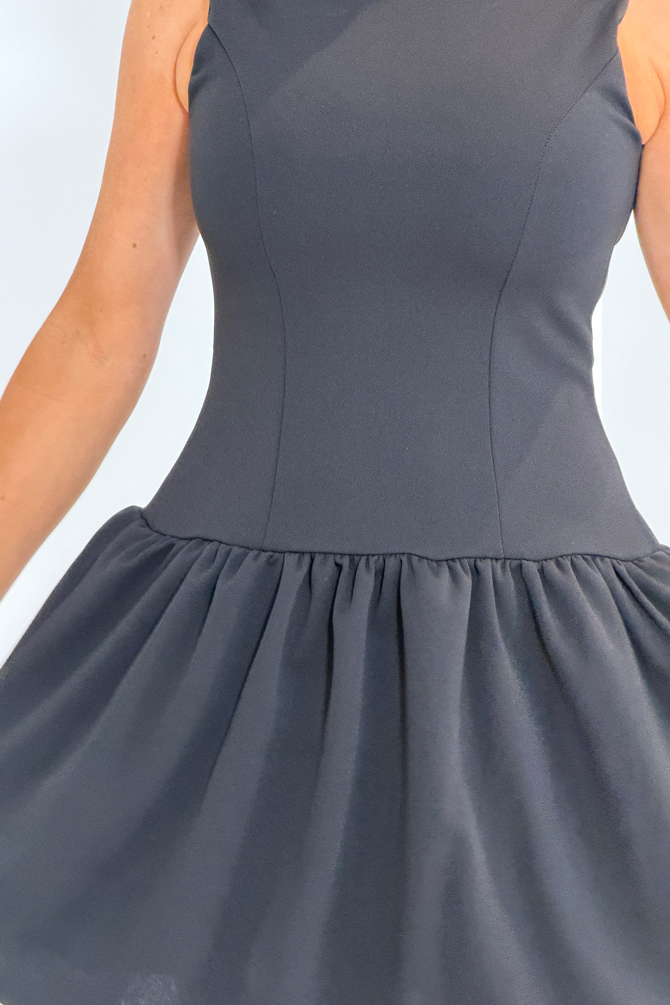 Codi Boat Neck Low Back Mini Dress Black