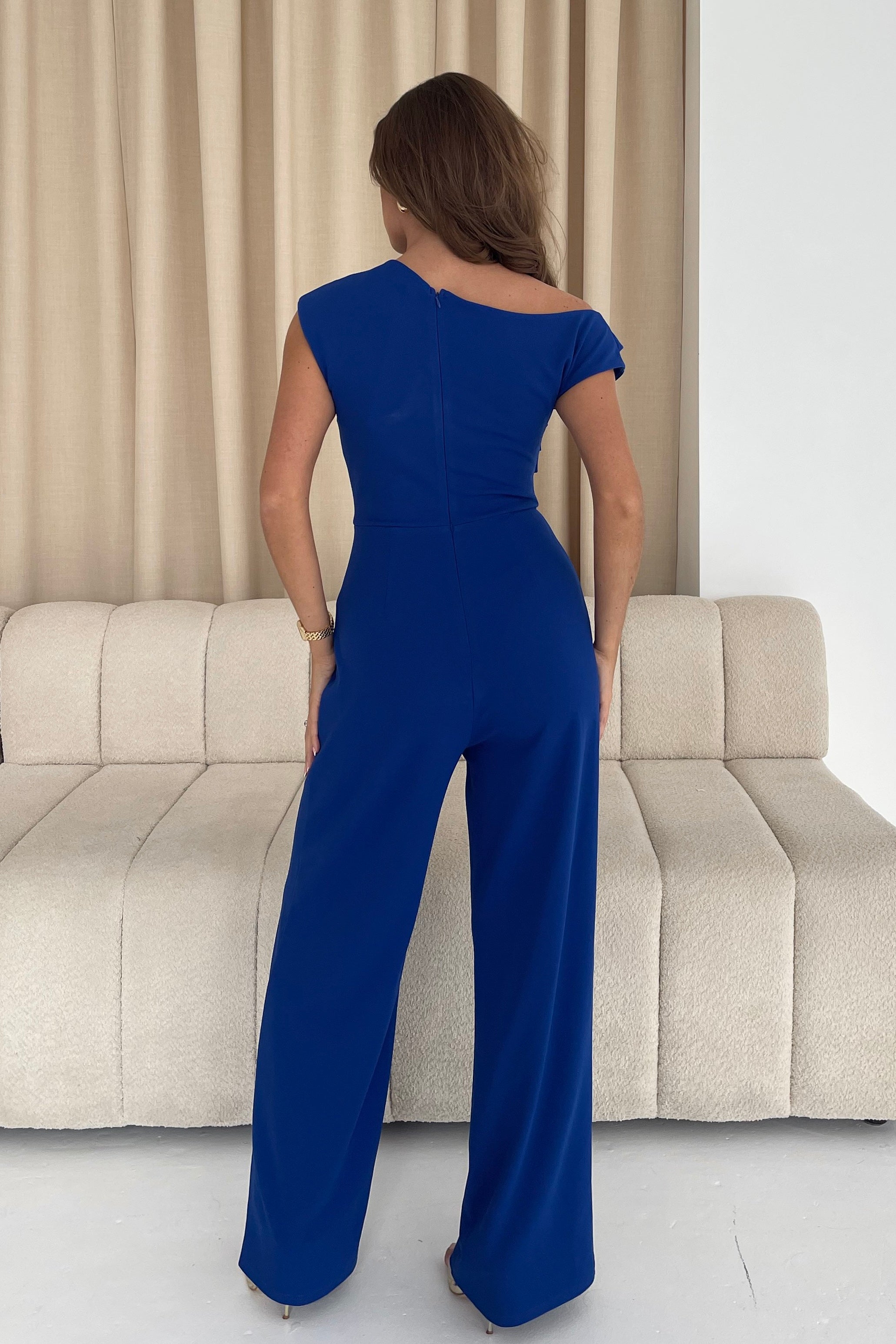 Donna Asymmetric Neckline Jumpsuit Cobalt