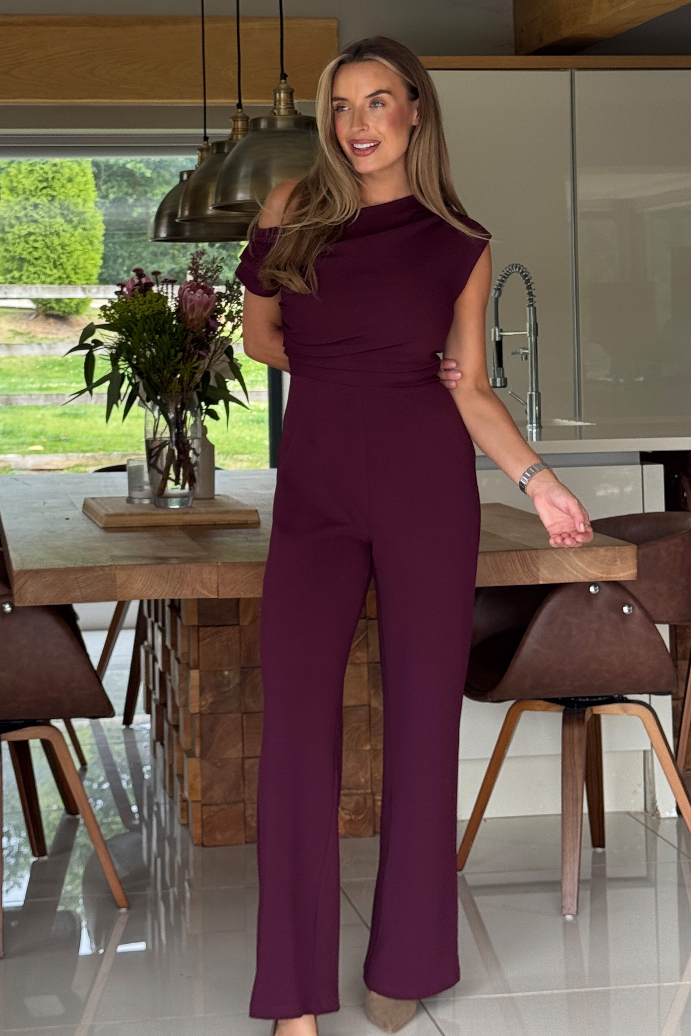 Donna Asymmetric Neckline Jumpsuit  Plum