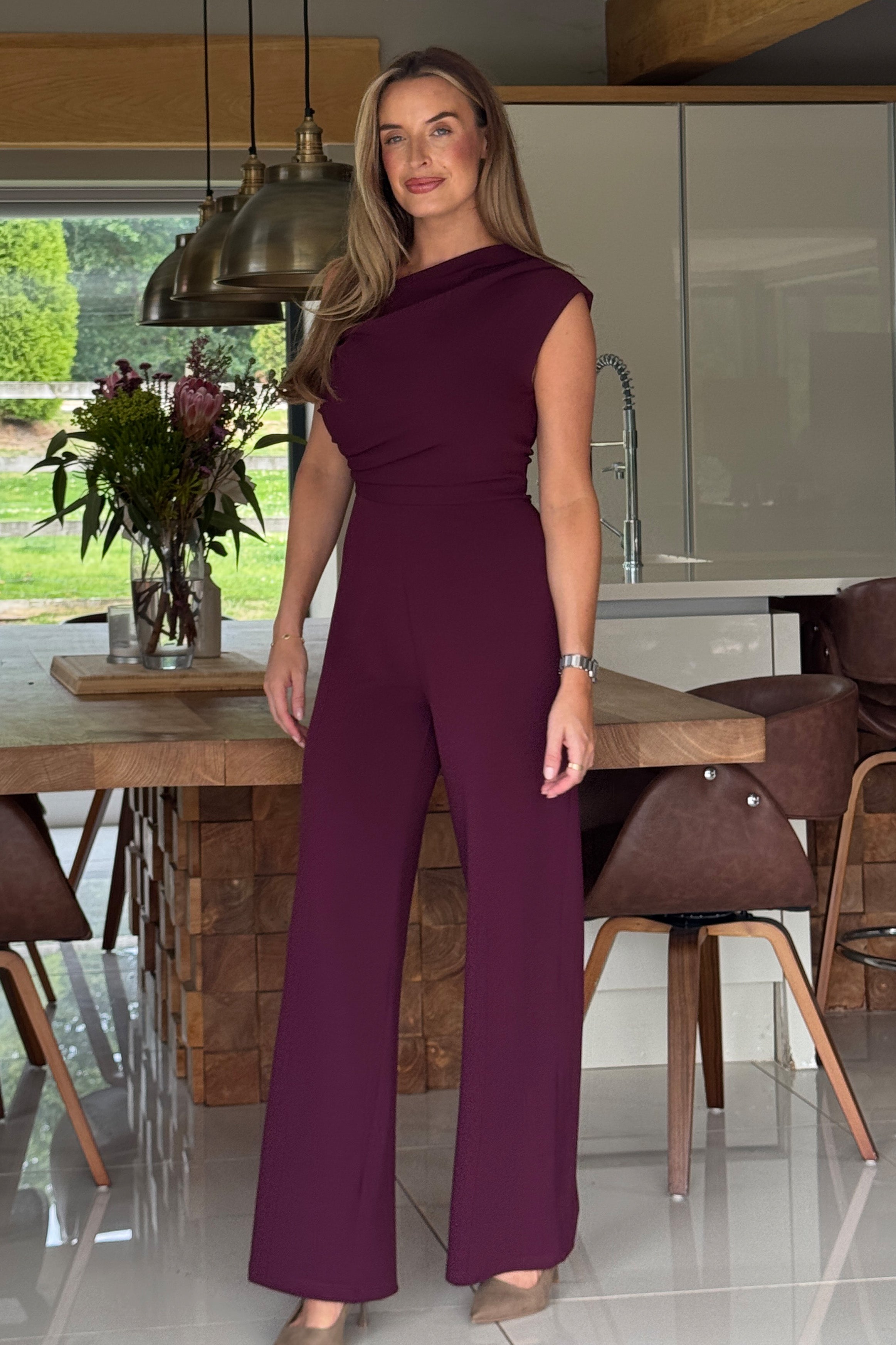 Donna Asymmetric Neckline Jumpsuit  Plum