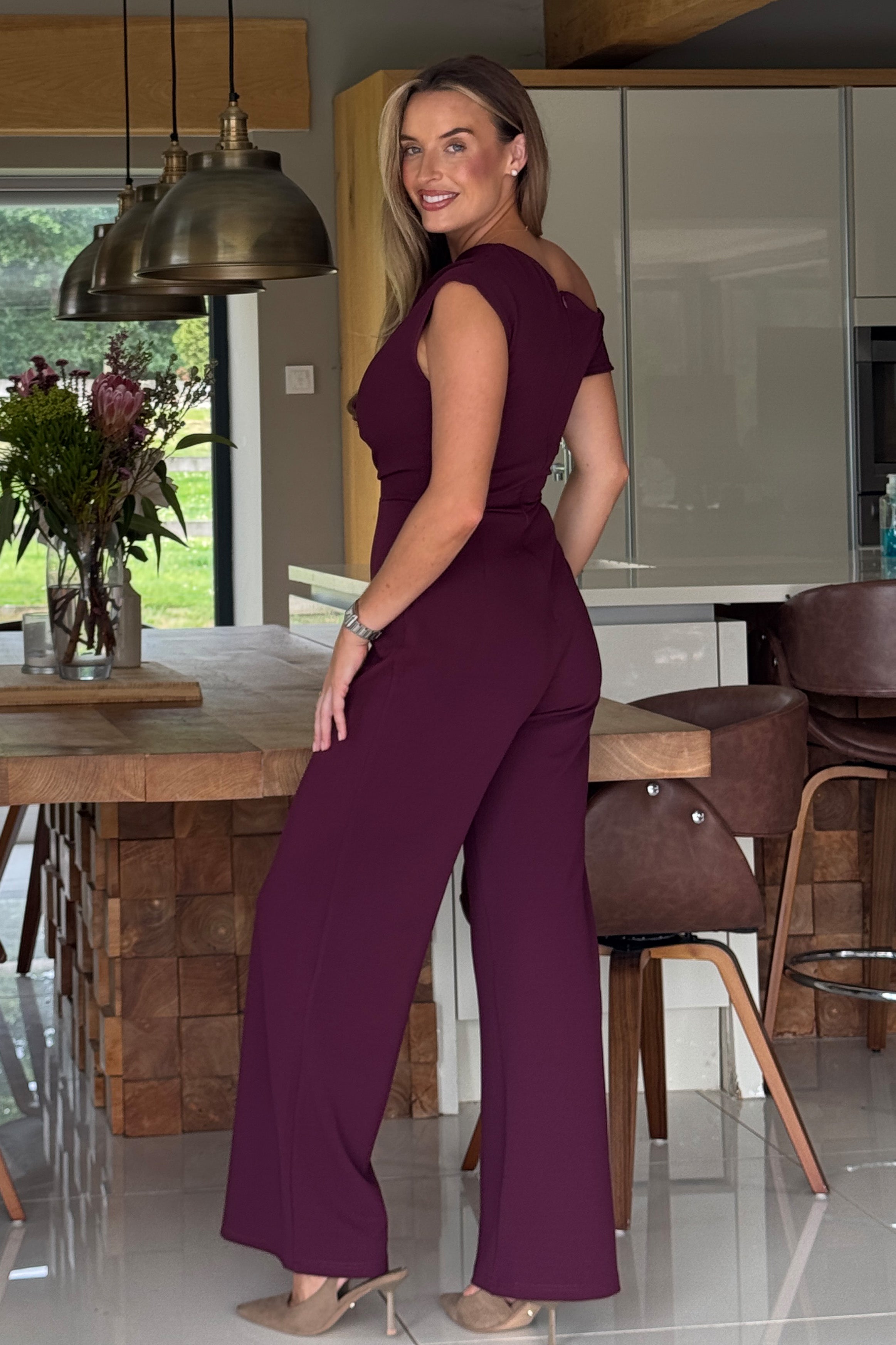Donna Asymmetric Neckline Jumpsuit  Plum