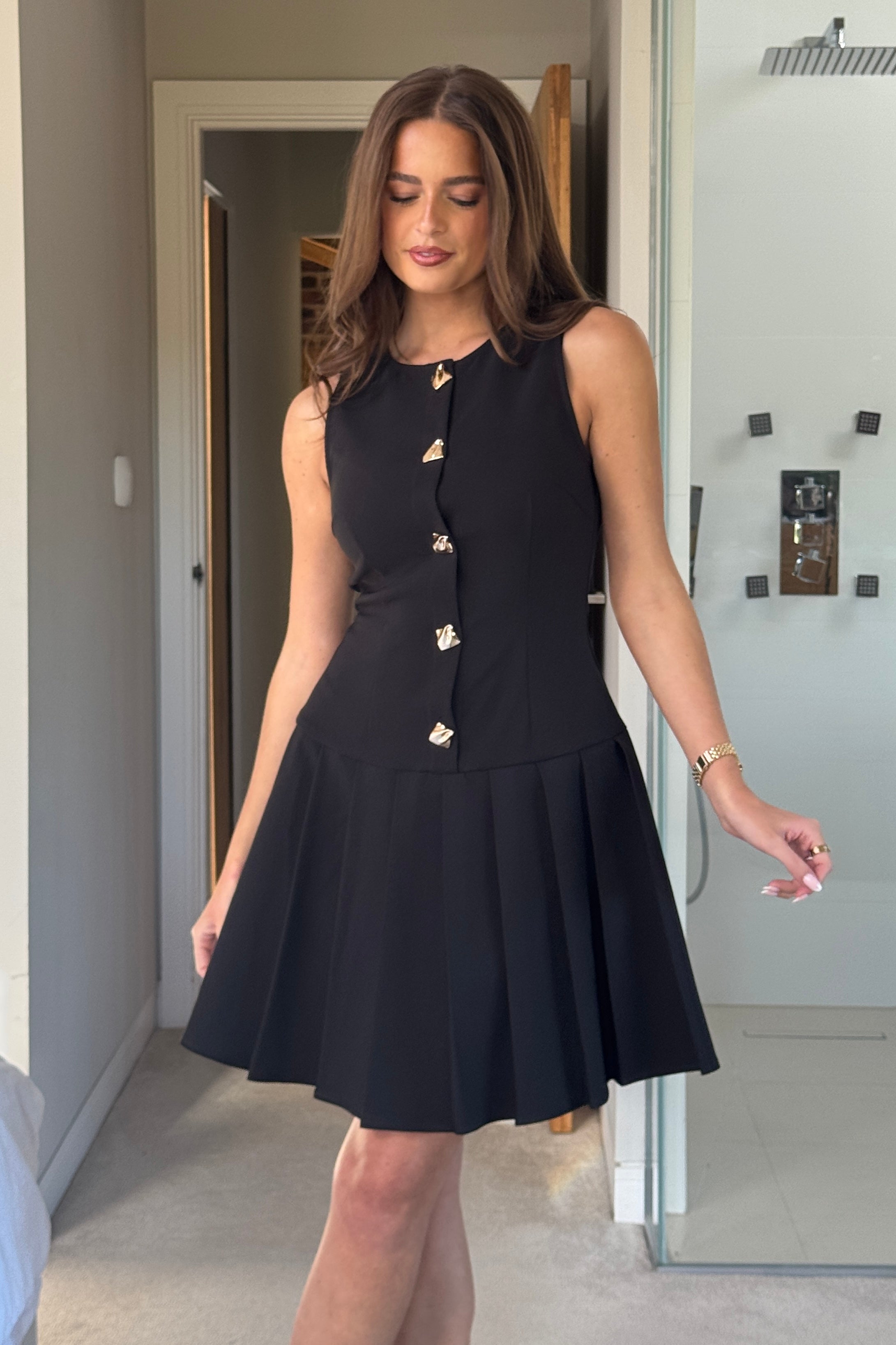 Penelope Tailored Pleated Mini Dress Black