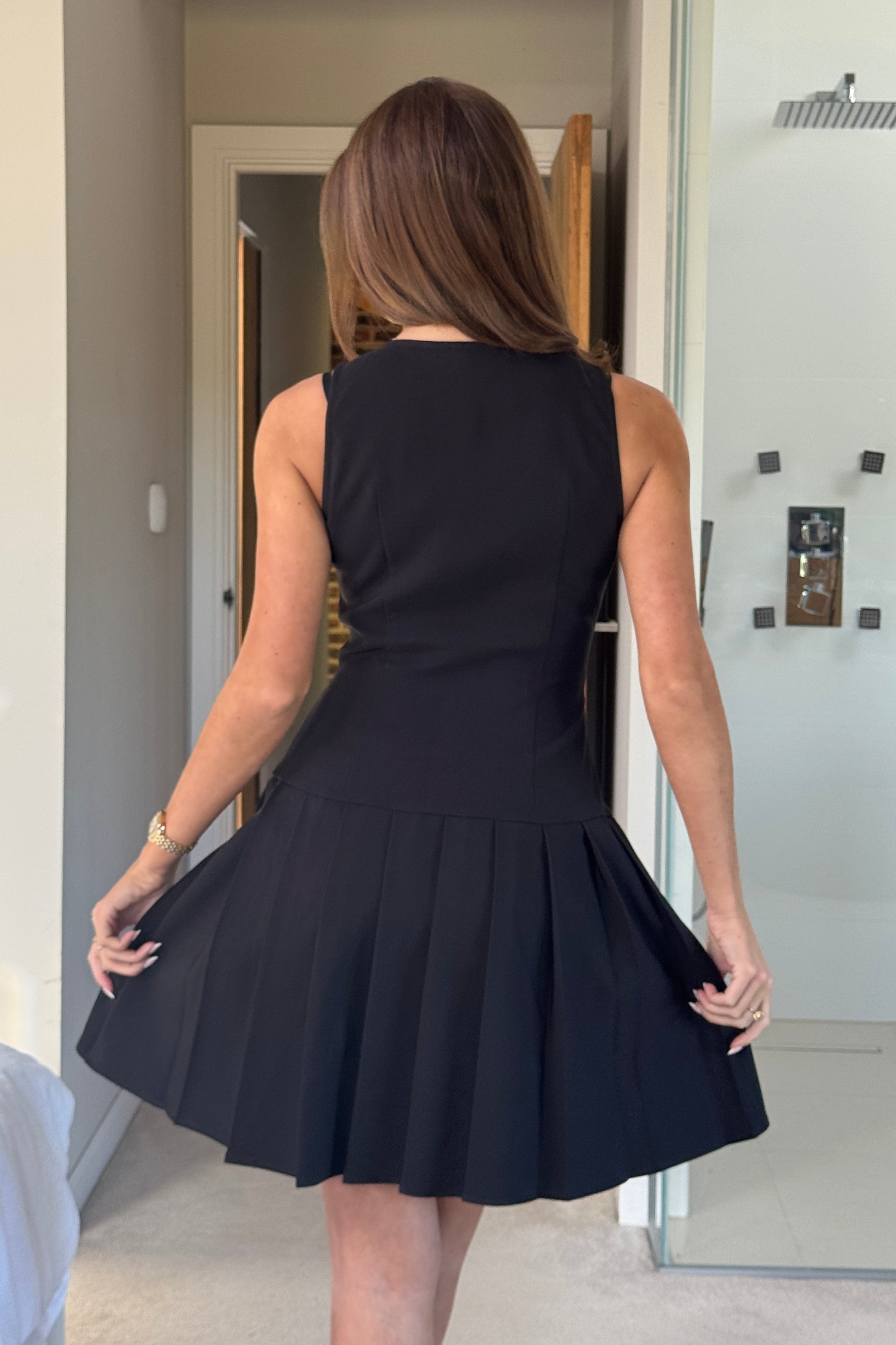 Penelope Tailored Pleated Mini Dress Black