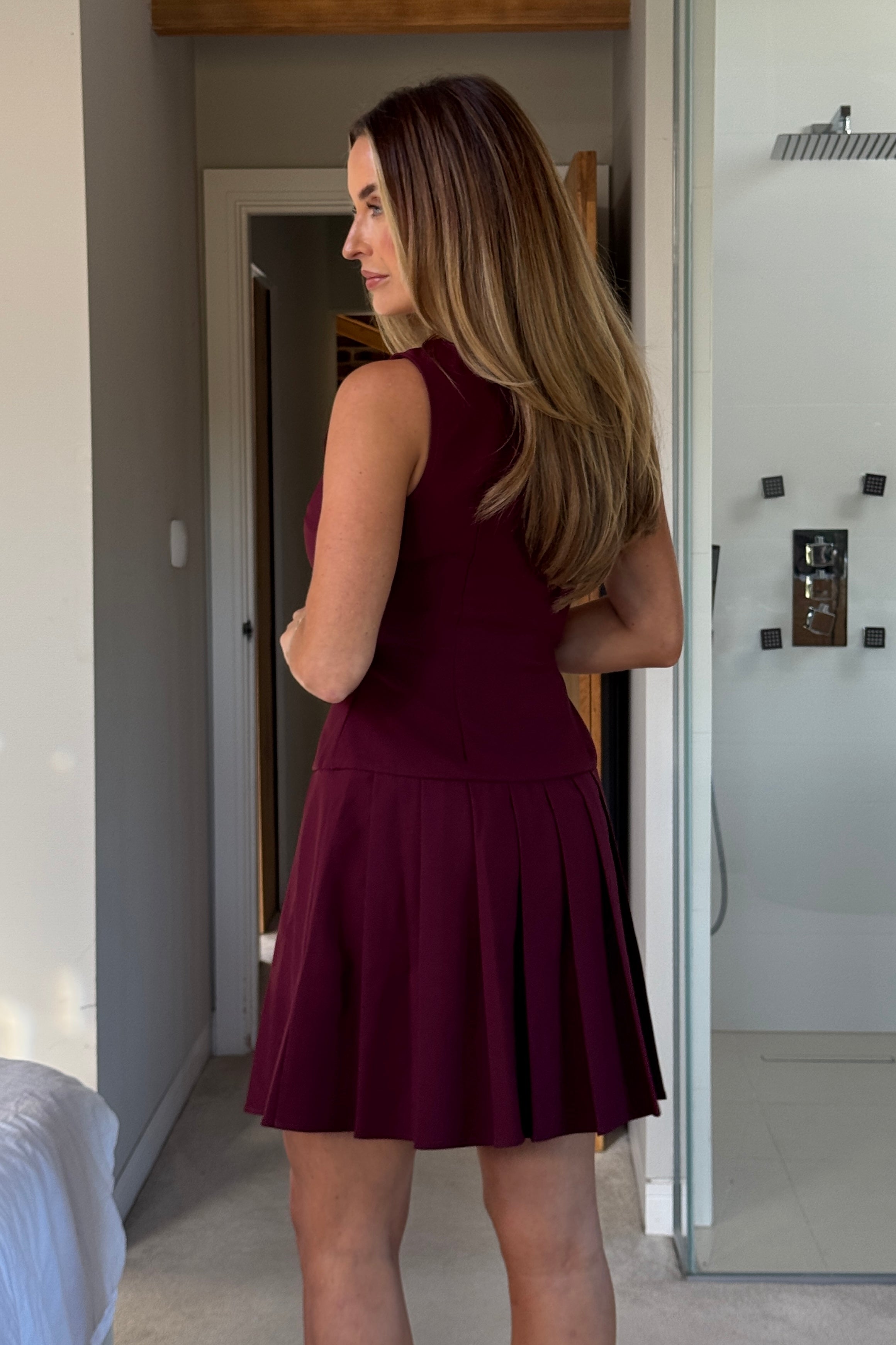 Penelope Tailored Pleated Mini Dress Berry