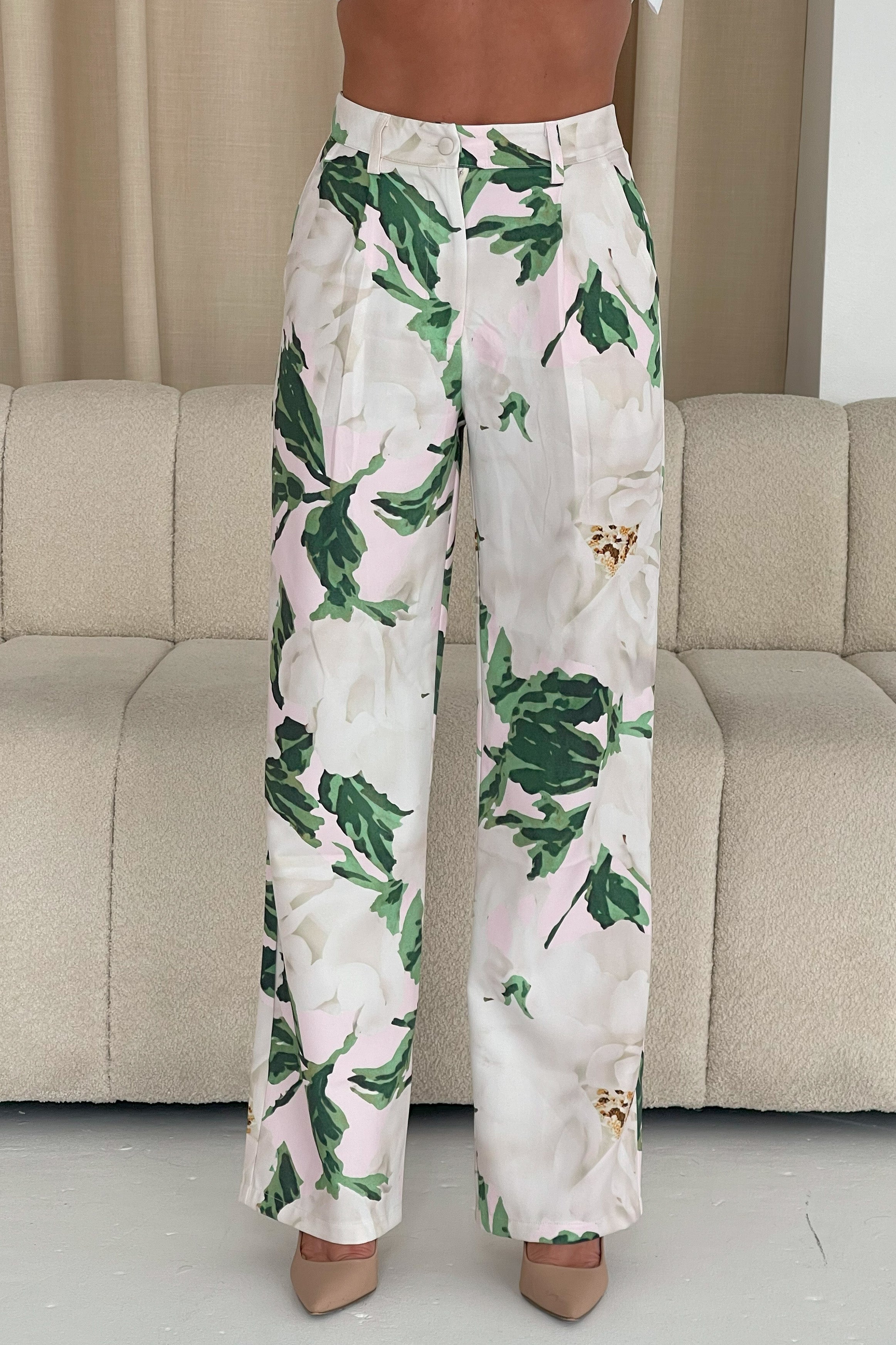 Jo Pleat Detail Tailored Trouser Ivory Floral