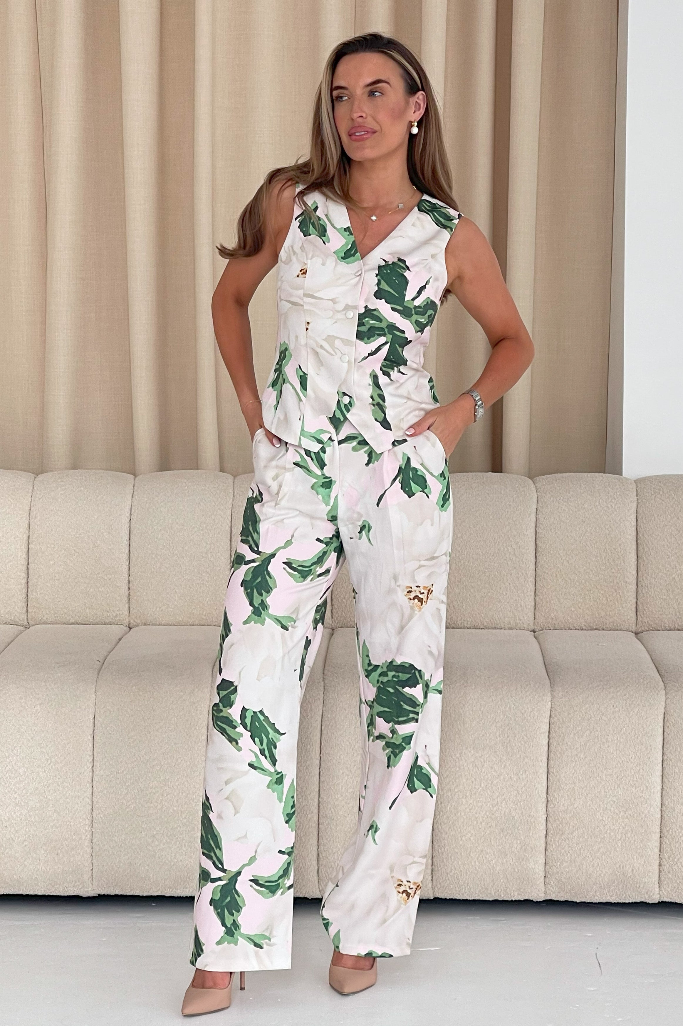 Bobbi Tailored Waistcoat Ivory Floral