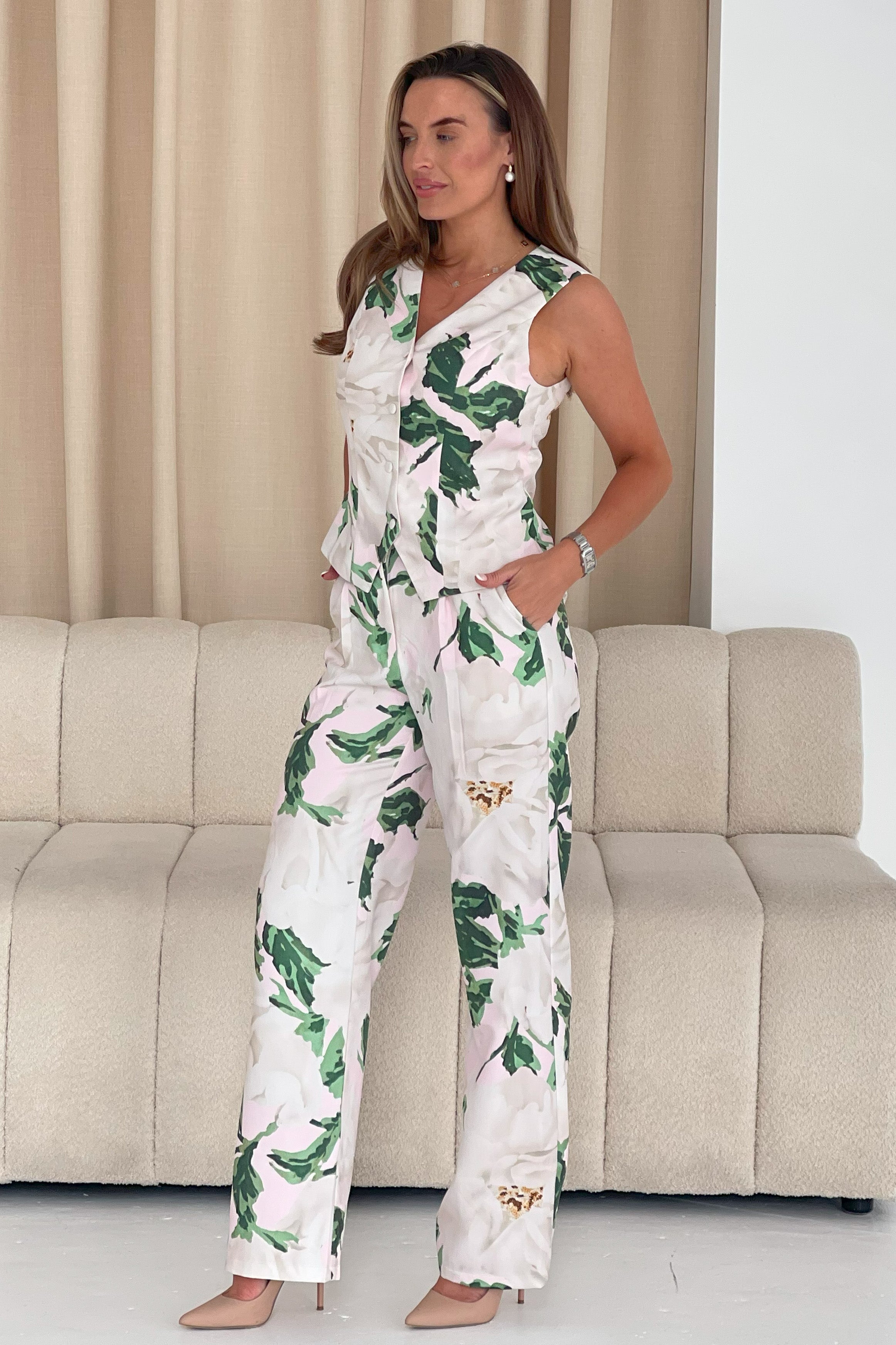 Bobbi Tailored Waistcoat Ivory Floral