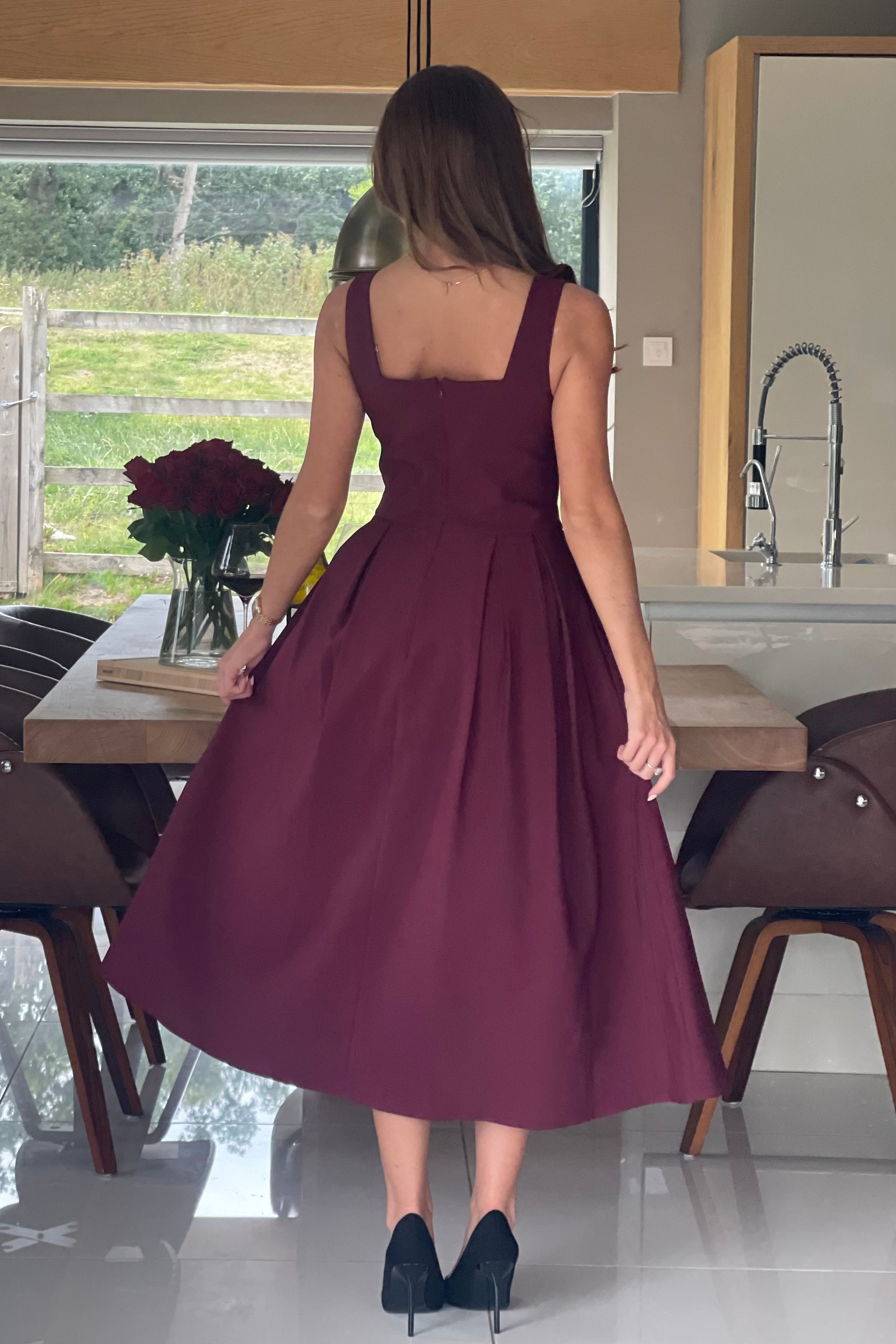 Nesta Boat Neck Skater Midi Dress Berry