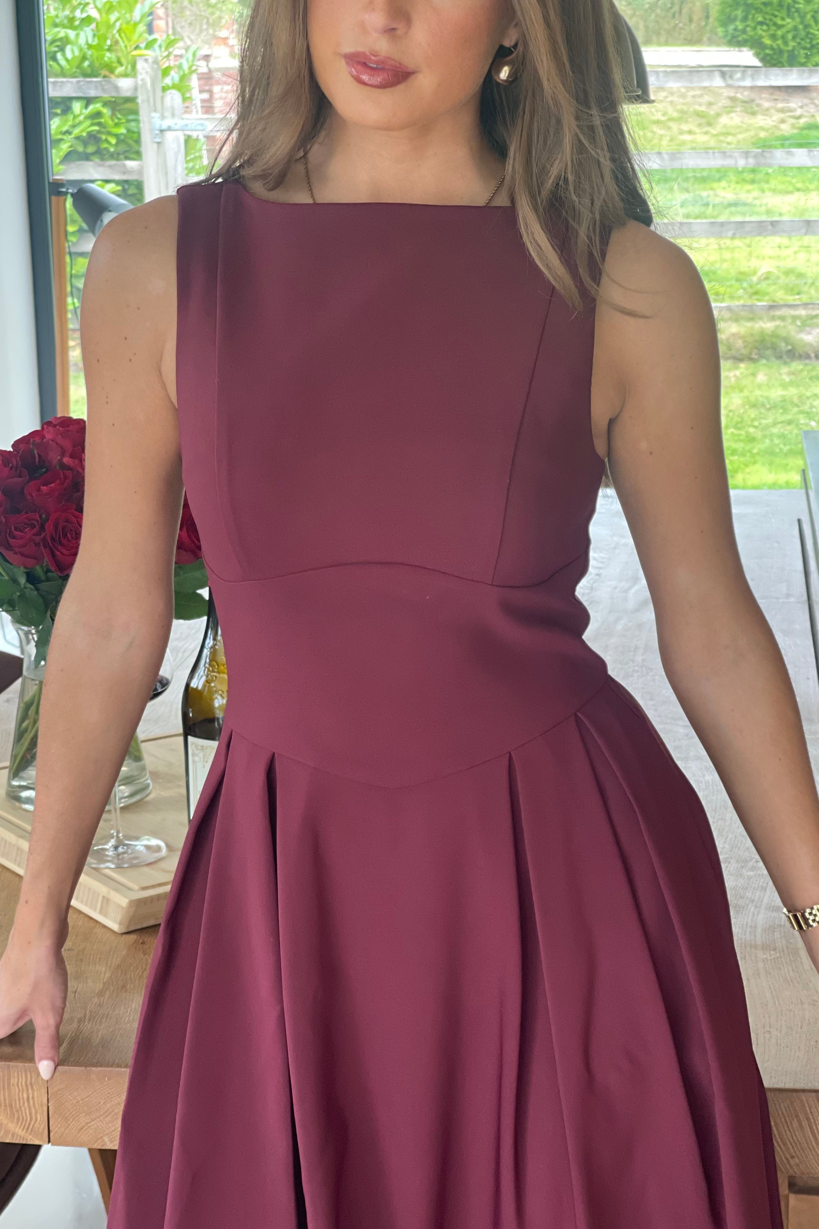 Nesta Boat Neck Skater Midi Dress Berry