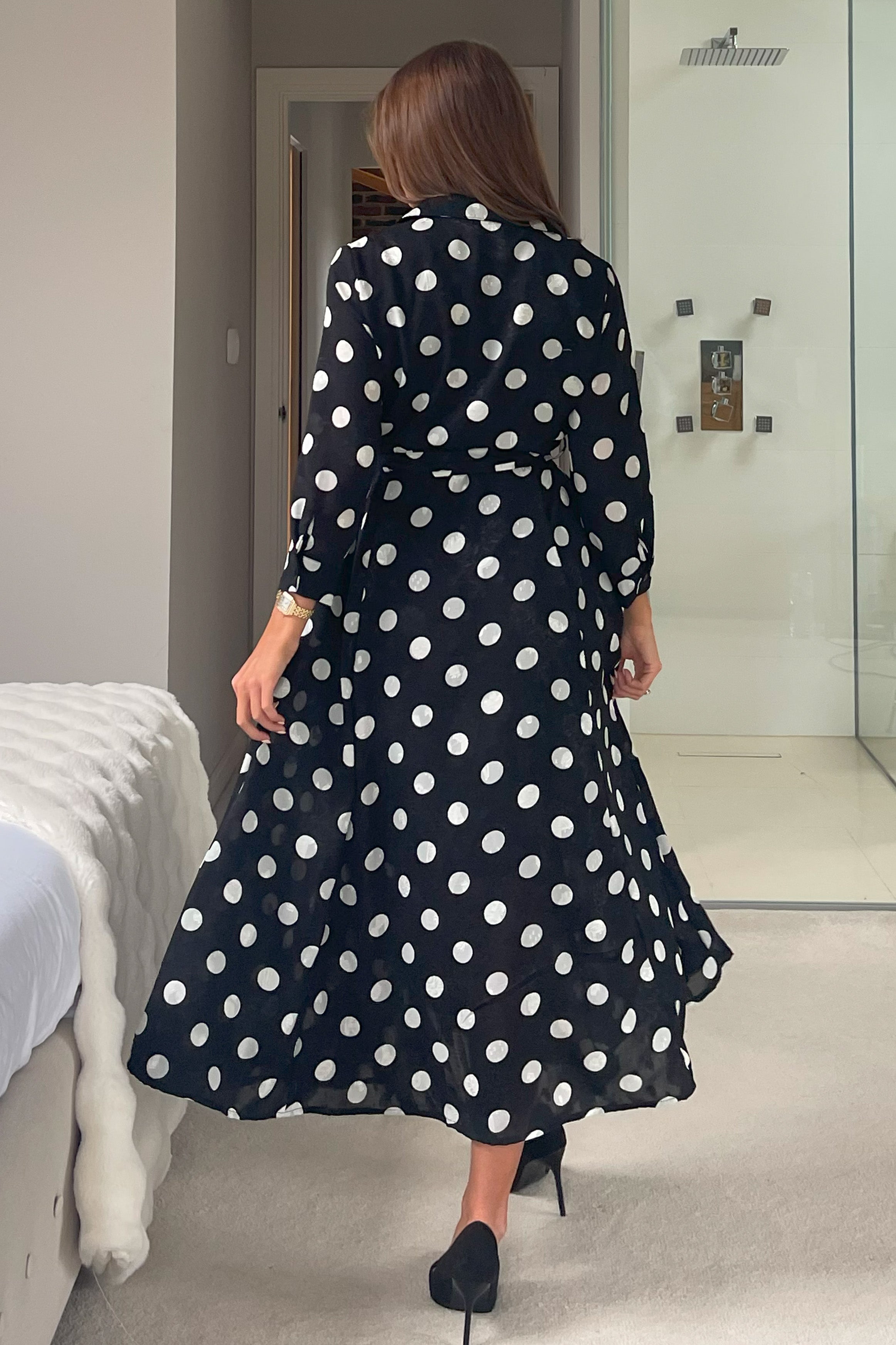 Angela Long Sleeve Maxi Shirt Dress Spot Burnout