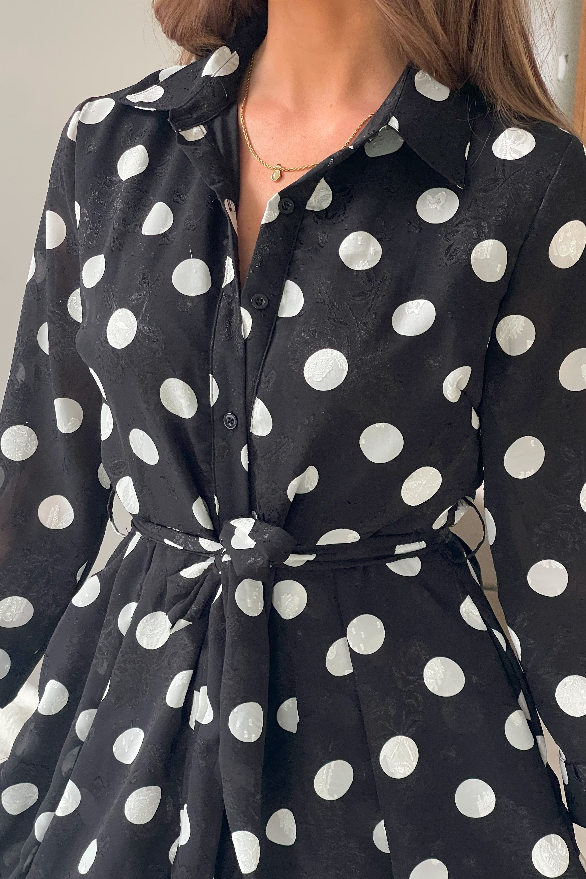 Angela Long Sleeve Maxi Shirt Dress Spot Burnout