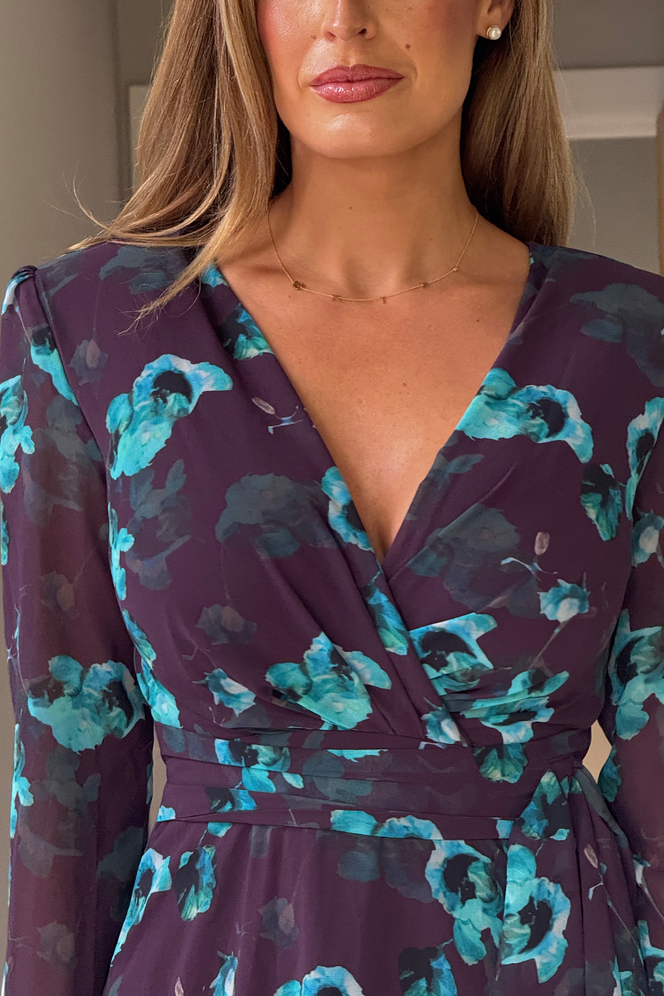 Sloane Long Sleeve Sash Detail Mini Dress Plum