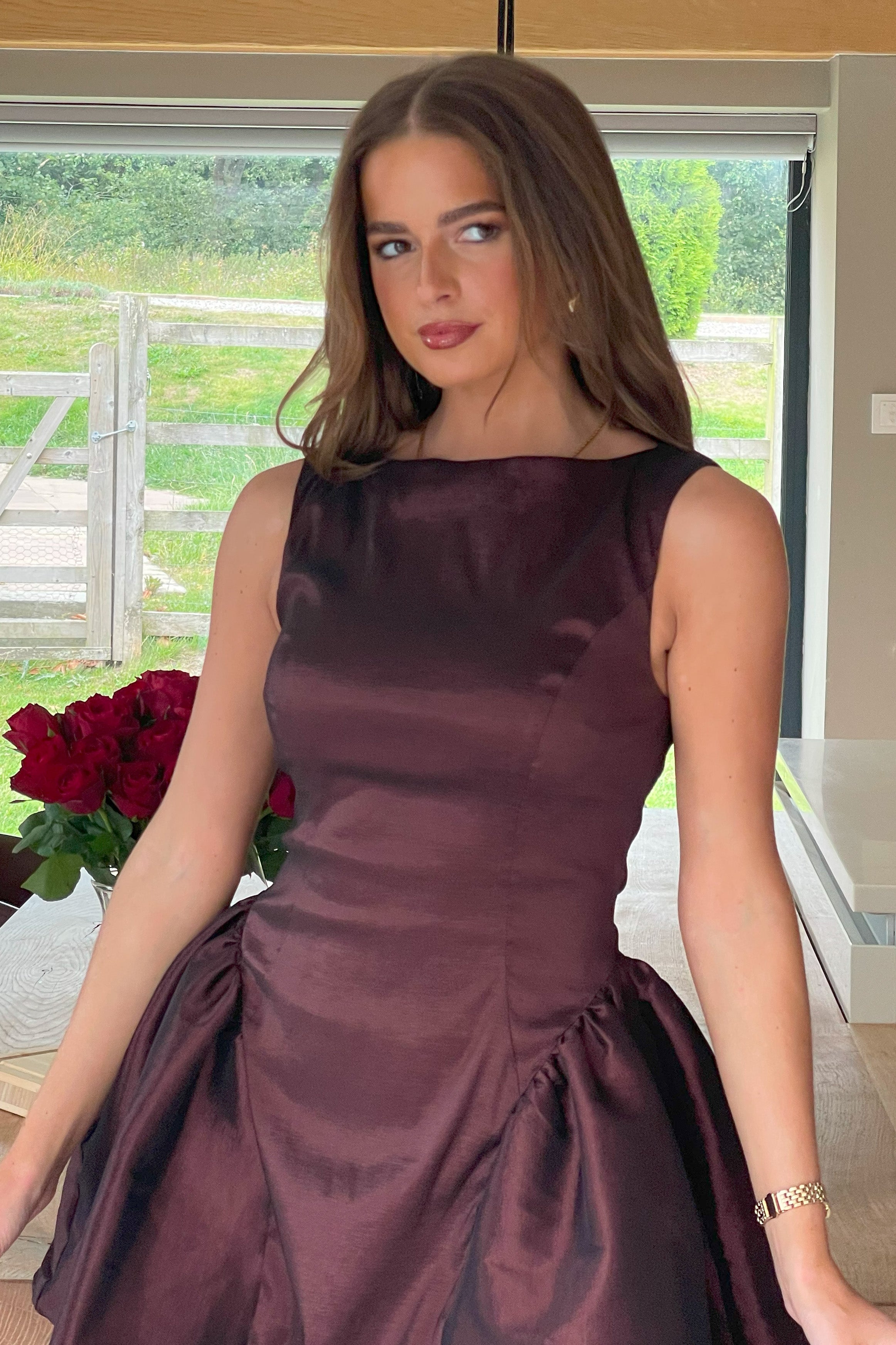 Suri Dropped Waist Mini Dress Brown