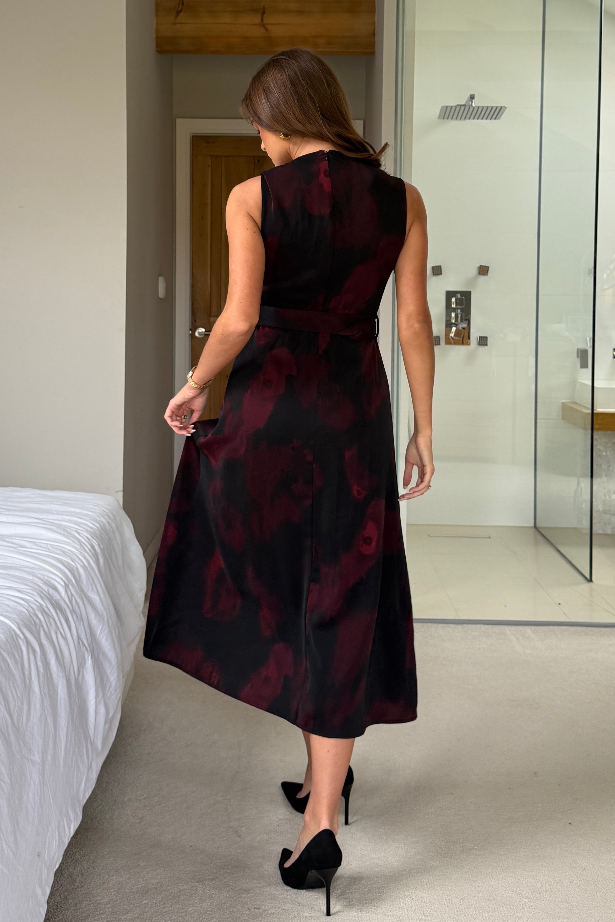 Leilani Twister Shoulder Skater Midi Dress Black